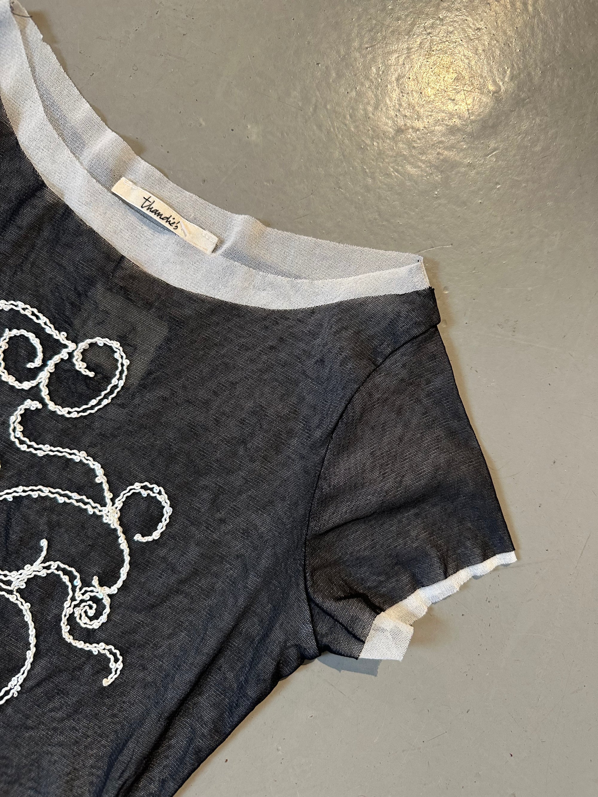 Vintage Black & Beige Mesh Top S/M