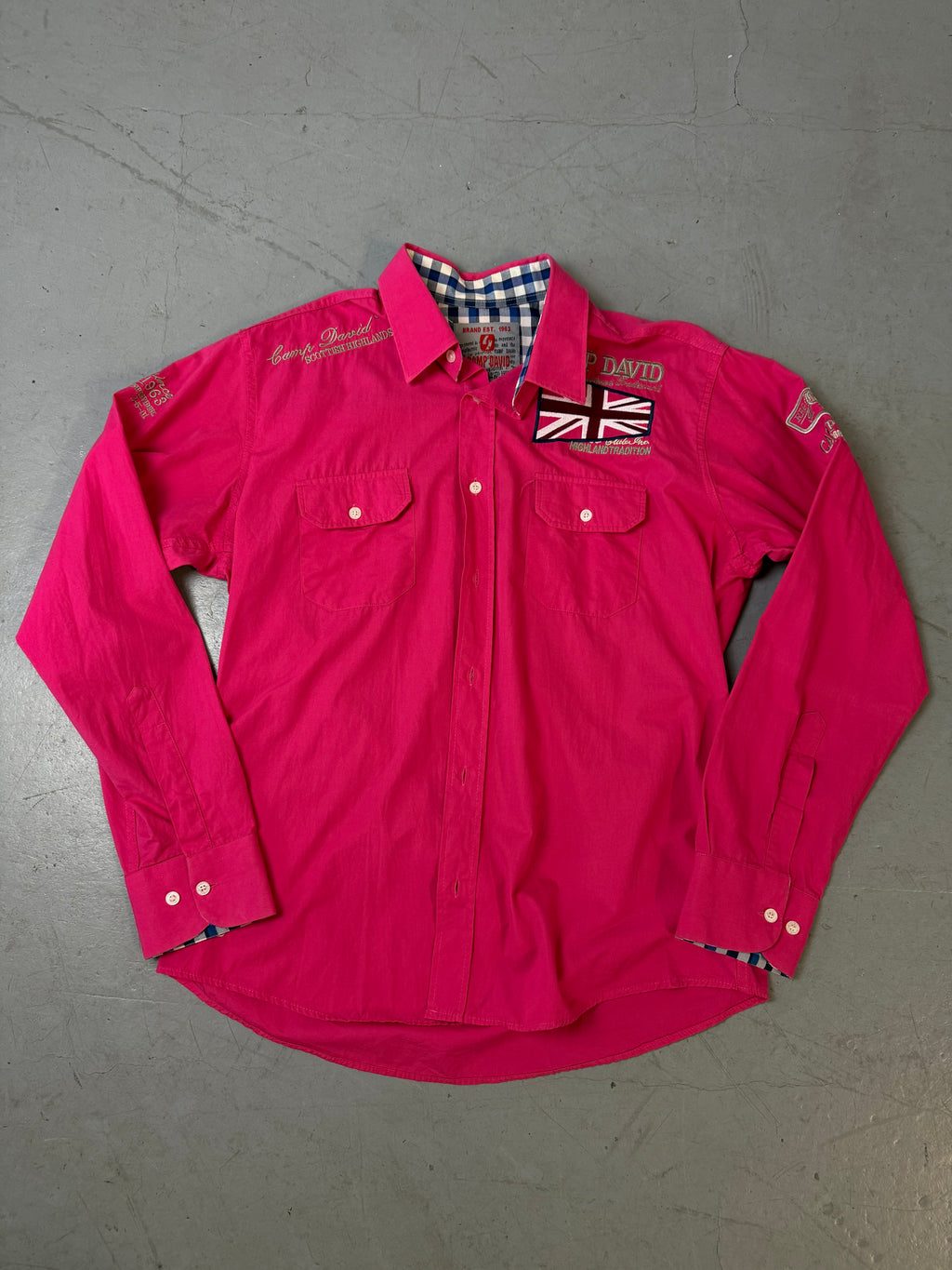 Vintage Camp David Pink Y2K Printed Button Up Shirt L