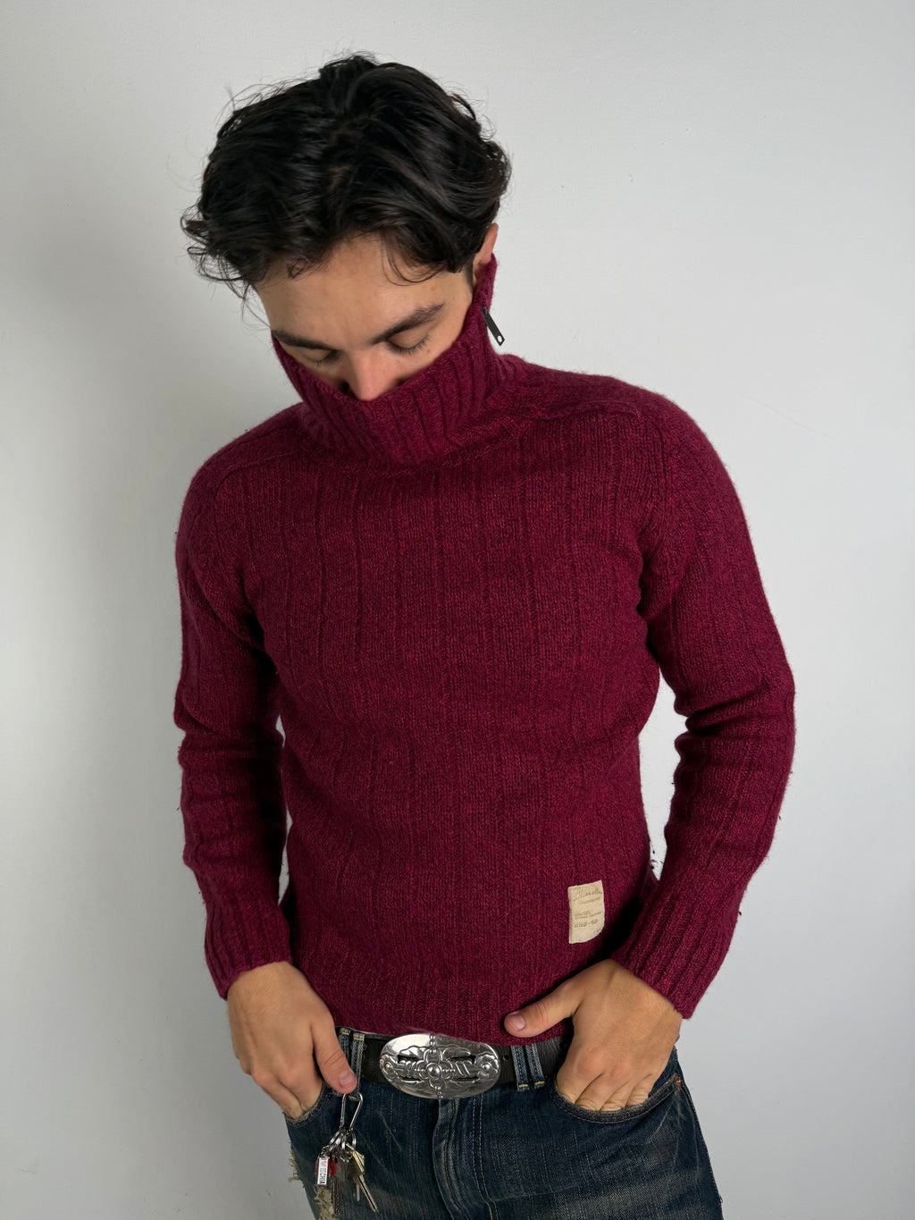 Tragebild von Vintage Diesel Red Knitted Turtleneck Sweater von vorne