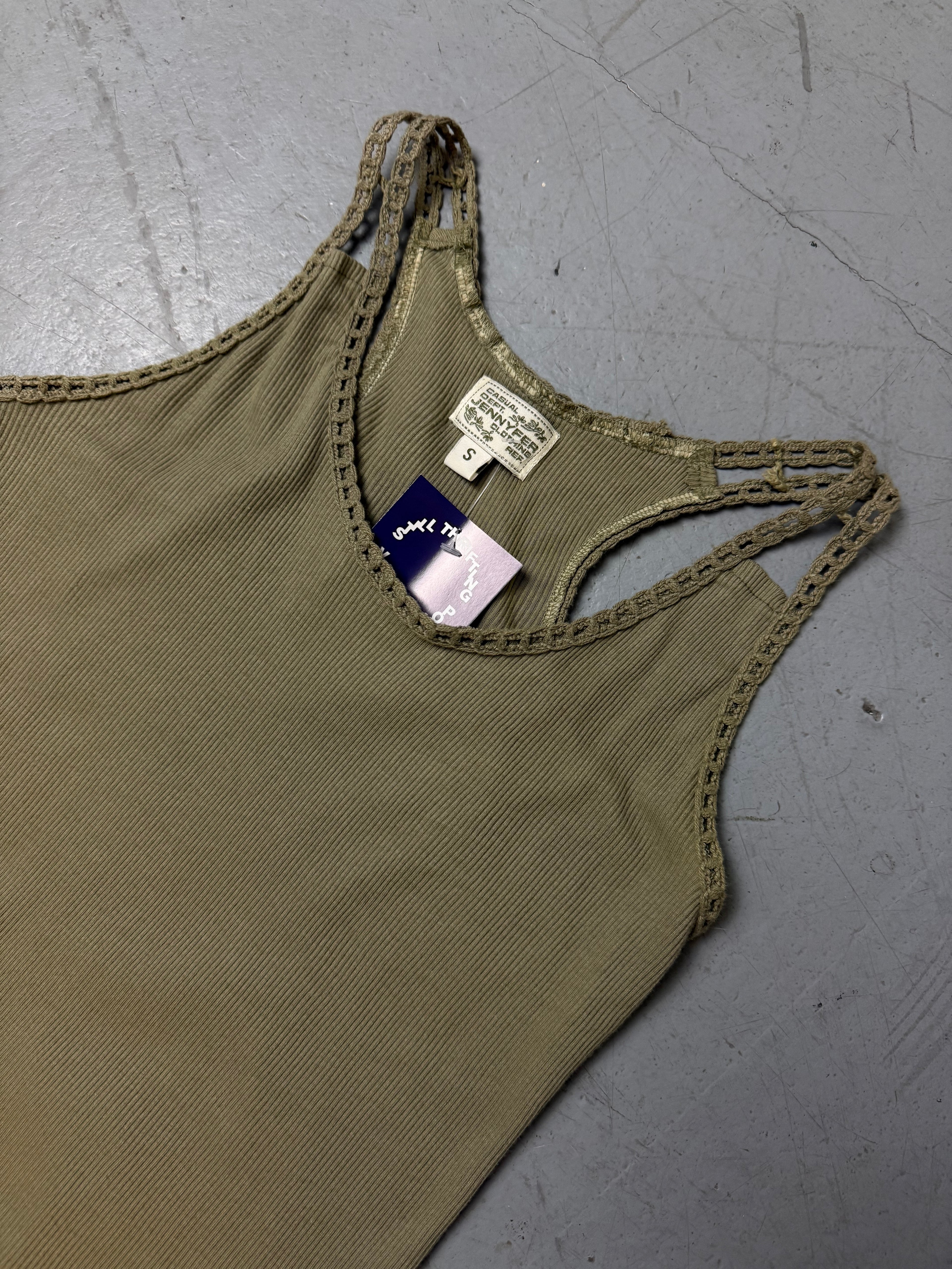 Vintage Jennyfer Khaki Ribbed Tank Top for girl. Y2K Second Hand 2000s Fashion 