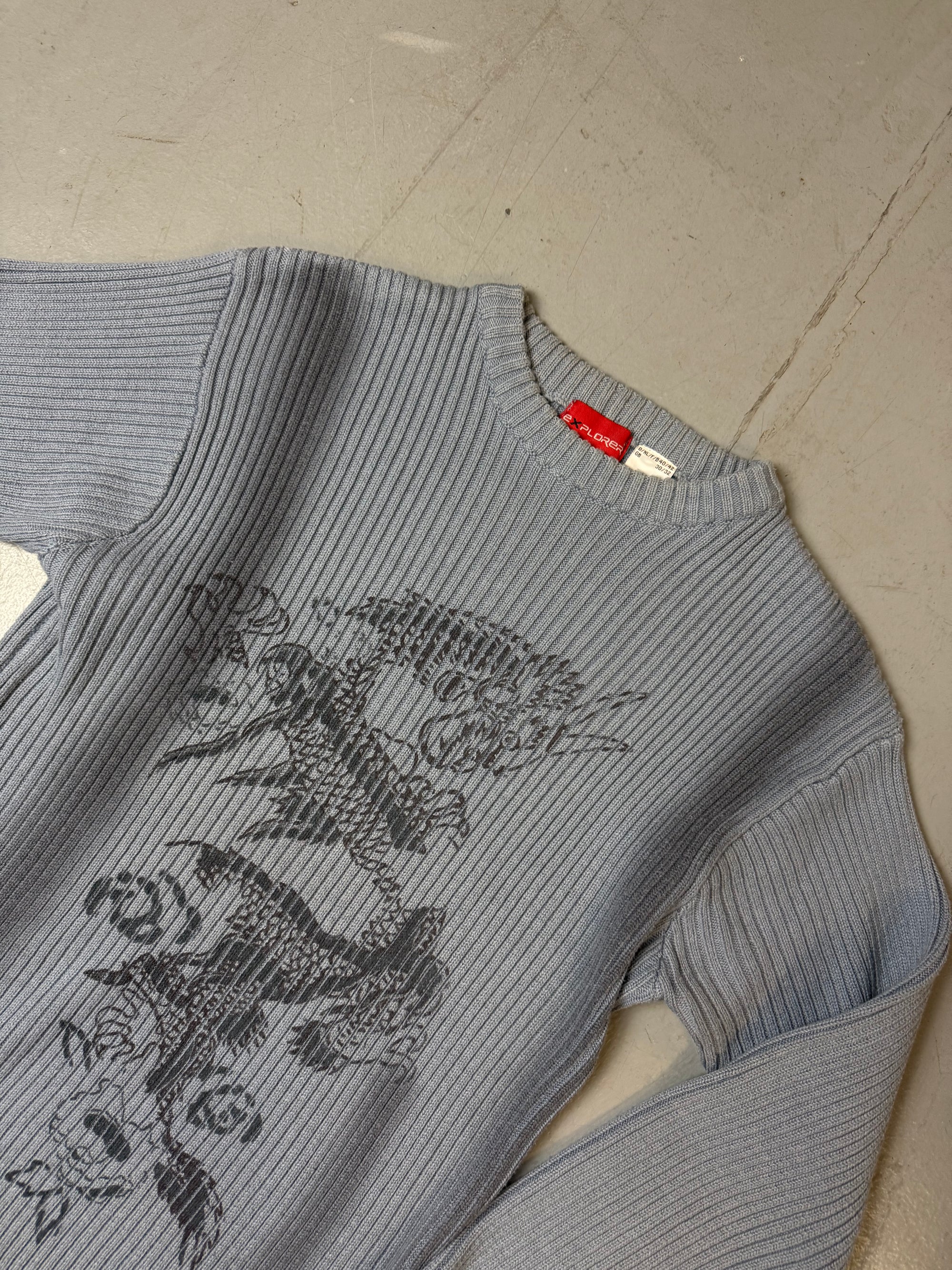 Vintage Explorer Blue Printed Knit Sweater S/M