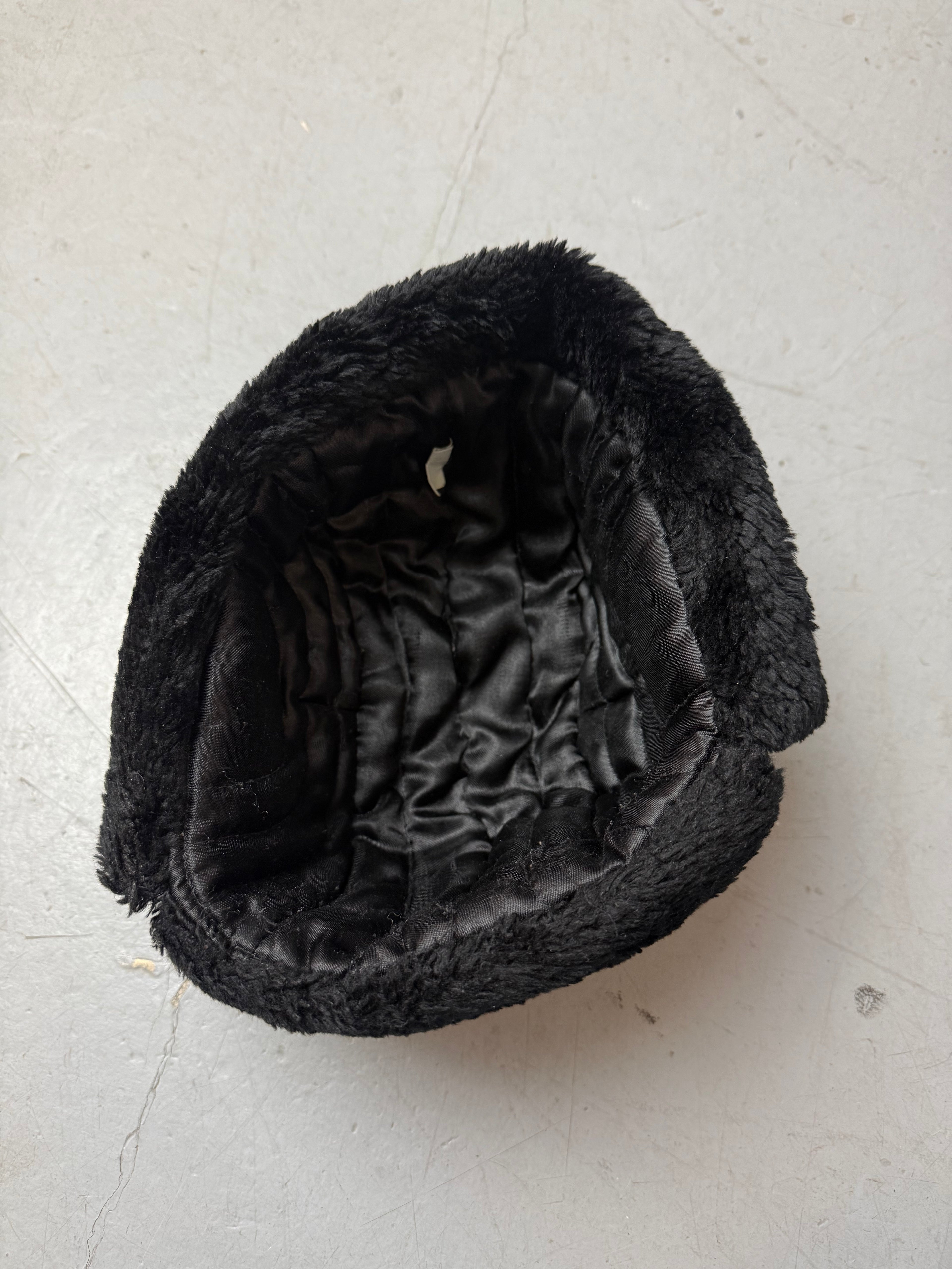 Vintage Black Faux Fur Ushanka. Unisex. Y2K Second Hand 2000s Fashion
