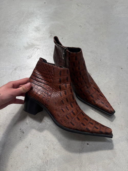 Vintage Gionata Brown Crocodile Optic Cowboy Boots. Y2K Second Hand Fashion