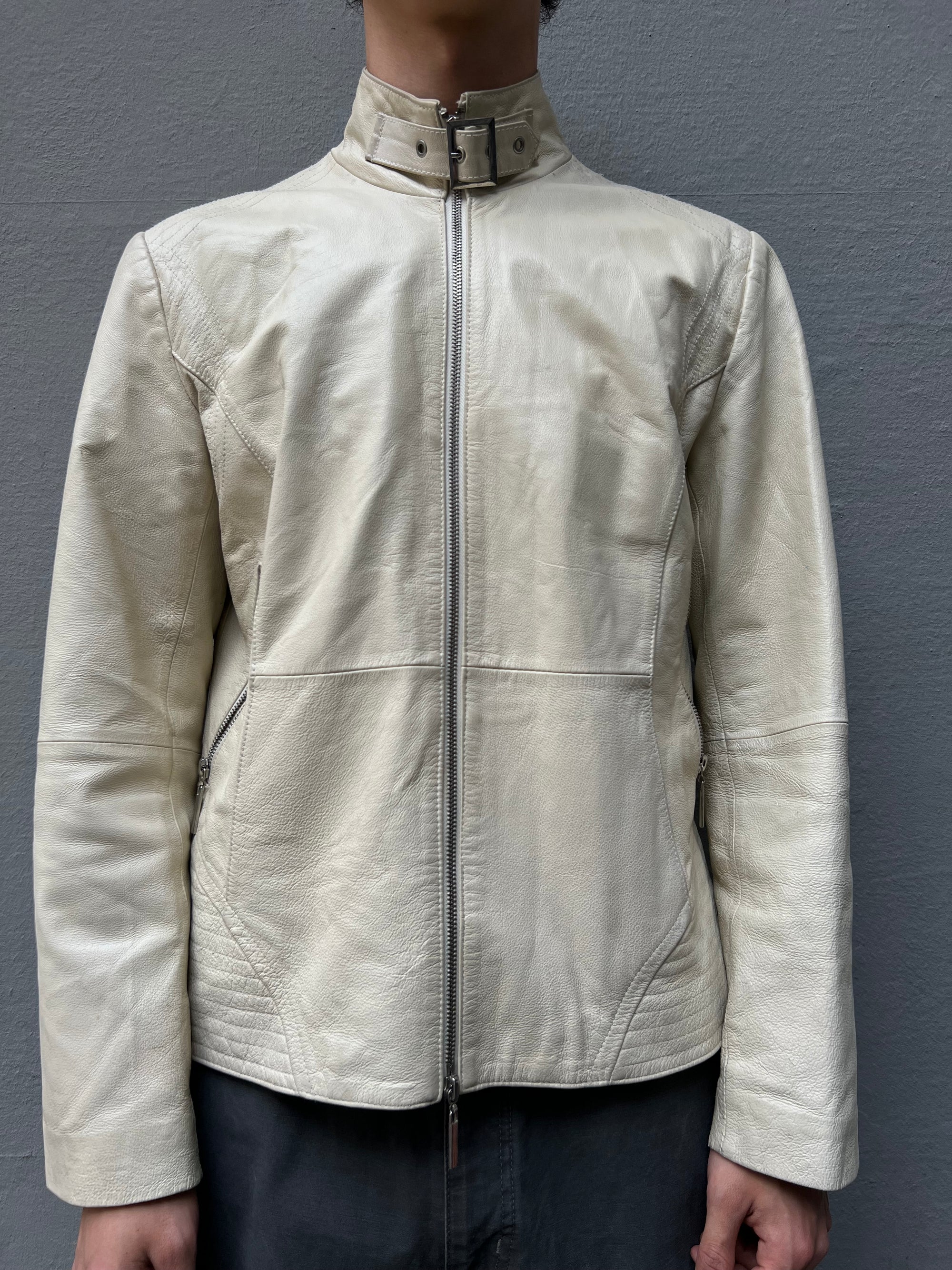 Vintage Beige Leather Jacket L/XL