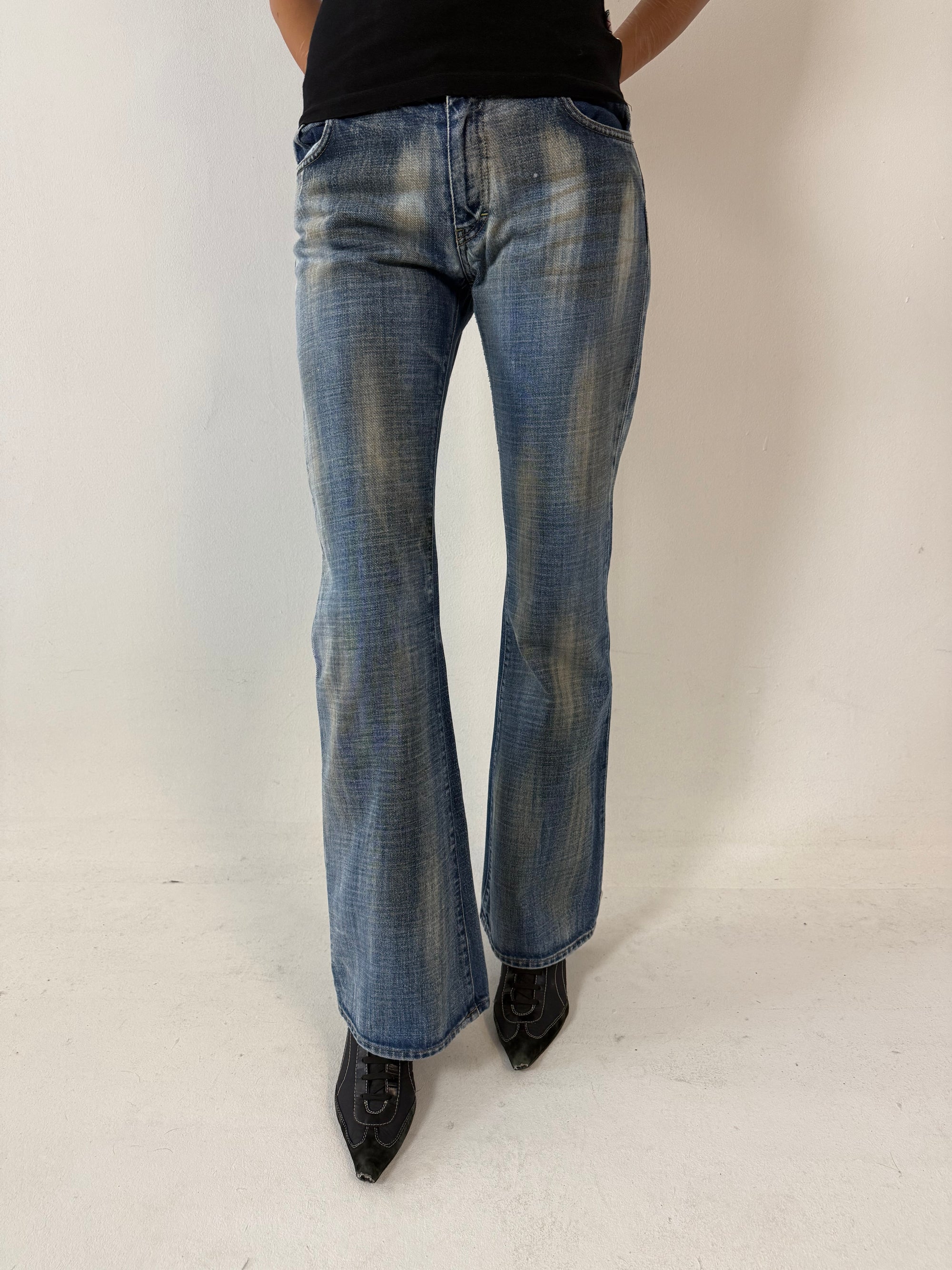 Vintage Blue and Brown Washed Bootcut Denim S
