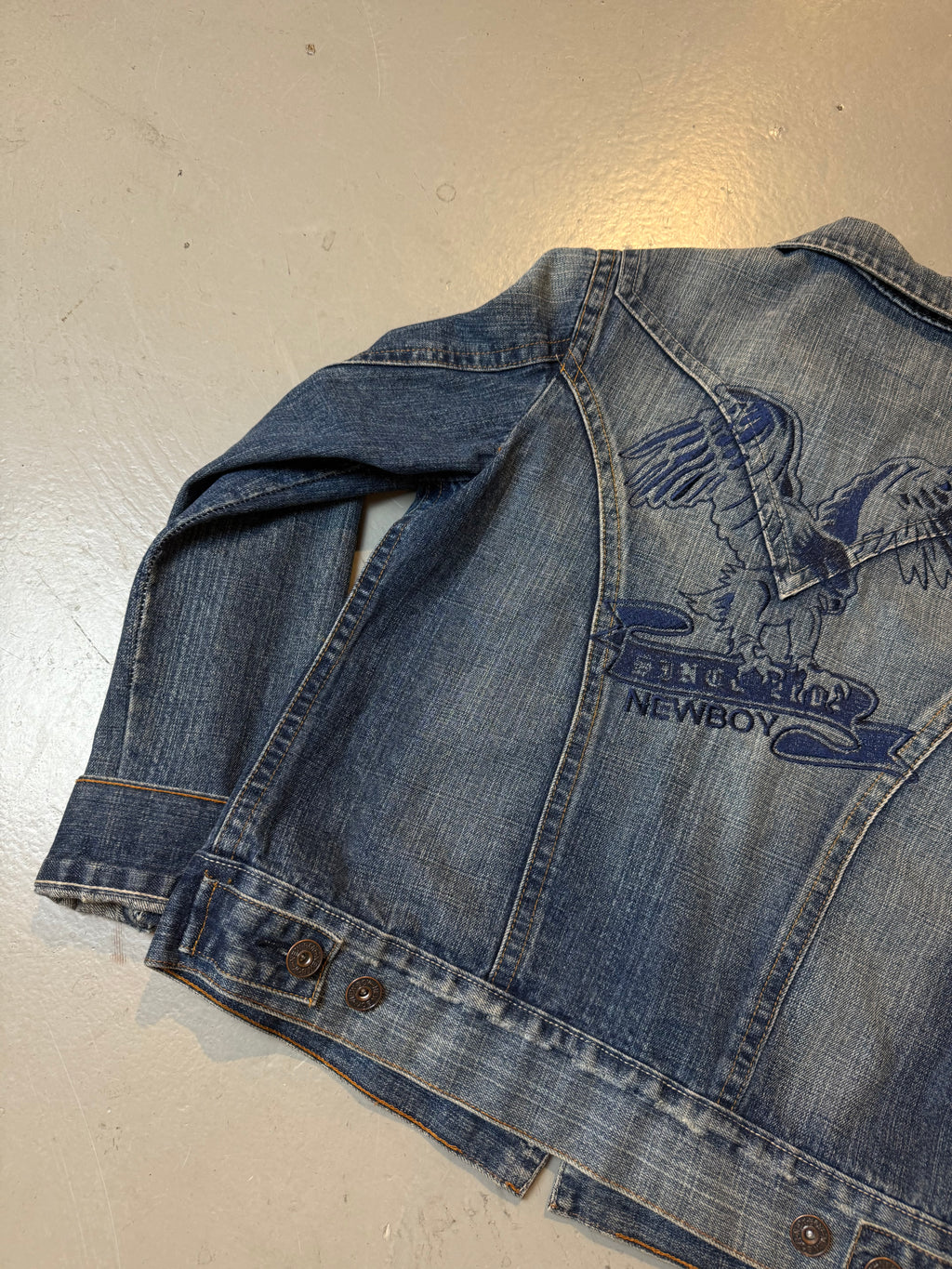 Vintage New Boy Denim Jacket with Back Print M
