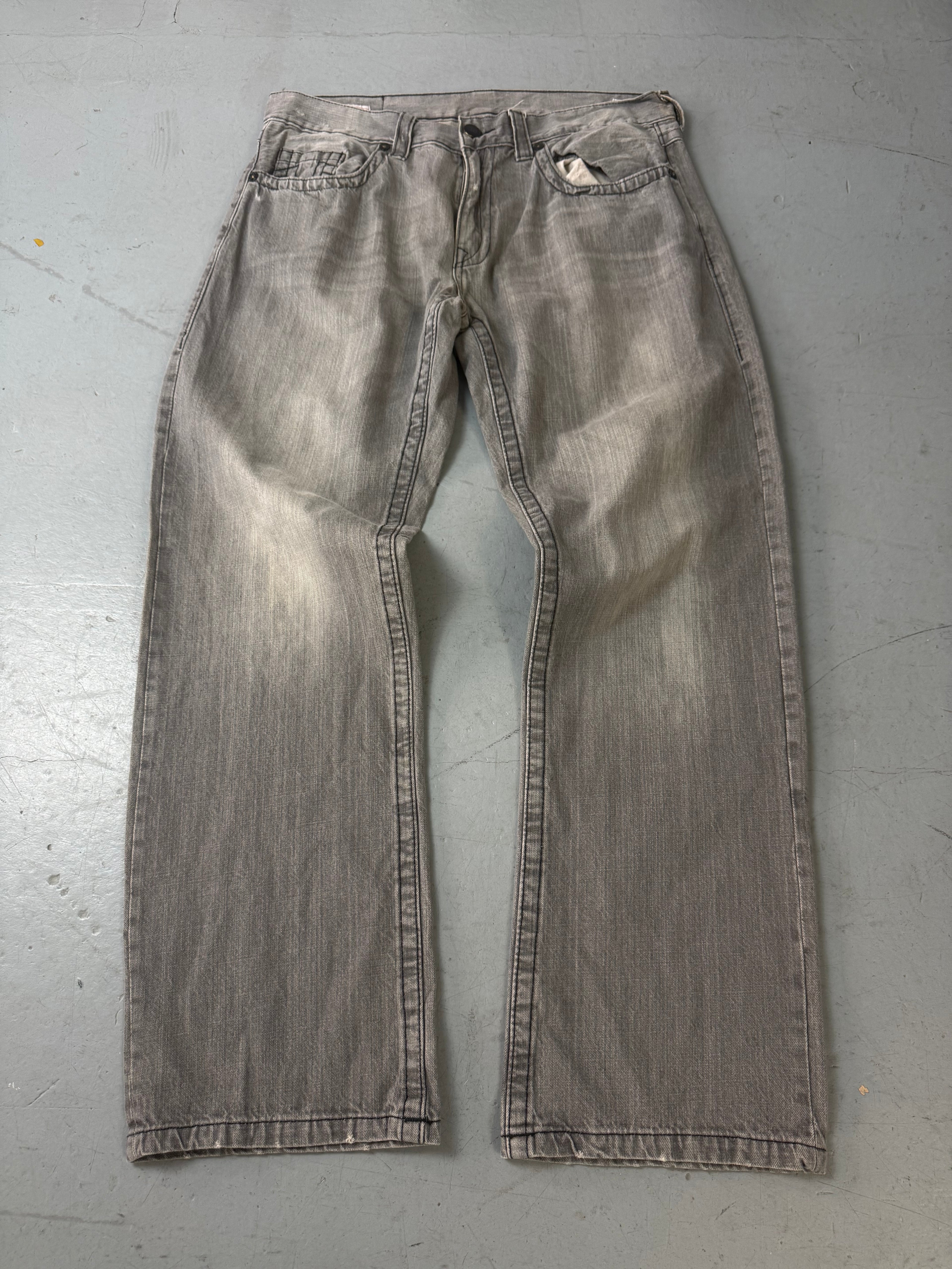 Vintage True Religion graue baggy Jeans für Herren Y2K Second Hand Fashion
