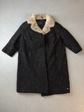 Vintage Black Short Sleeve Coat with Fur Collar für Damen. Y2K 2000s Fashion.
