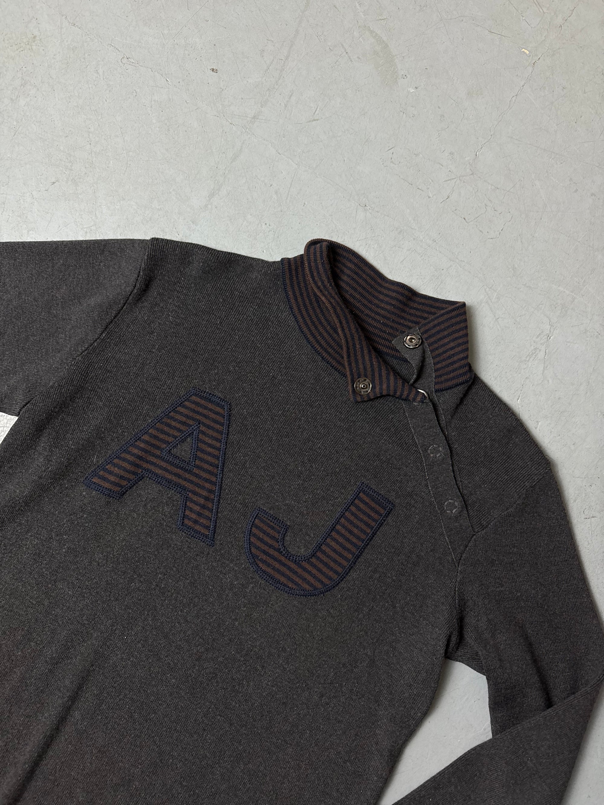 Vintage Armani Jeans Grey and Brown Sweater L