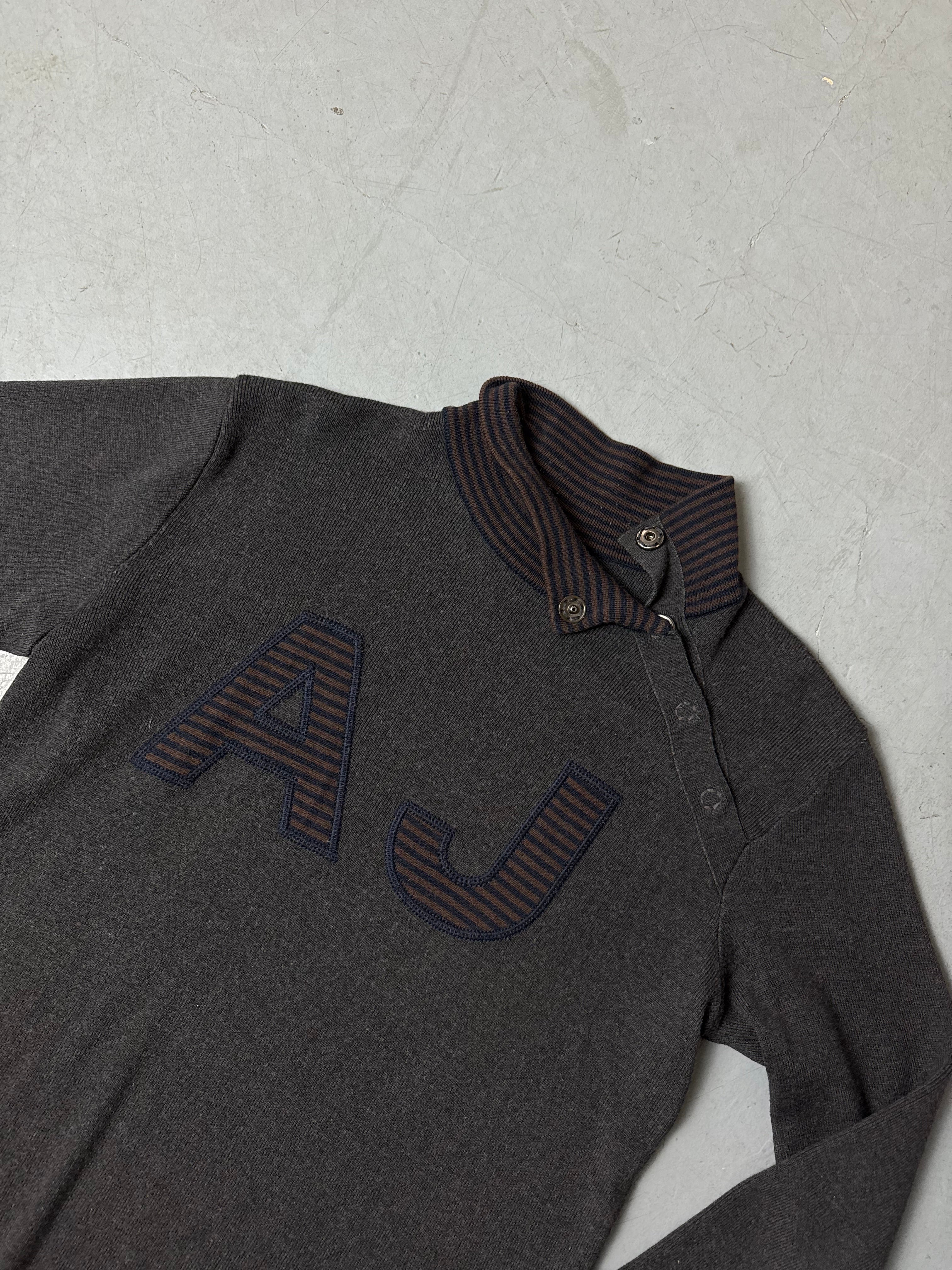 Vintage Armani Jeans Grey and Brown Sweater L