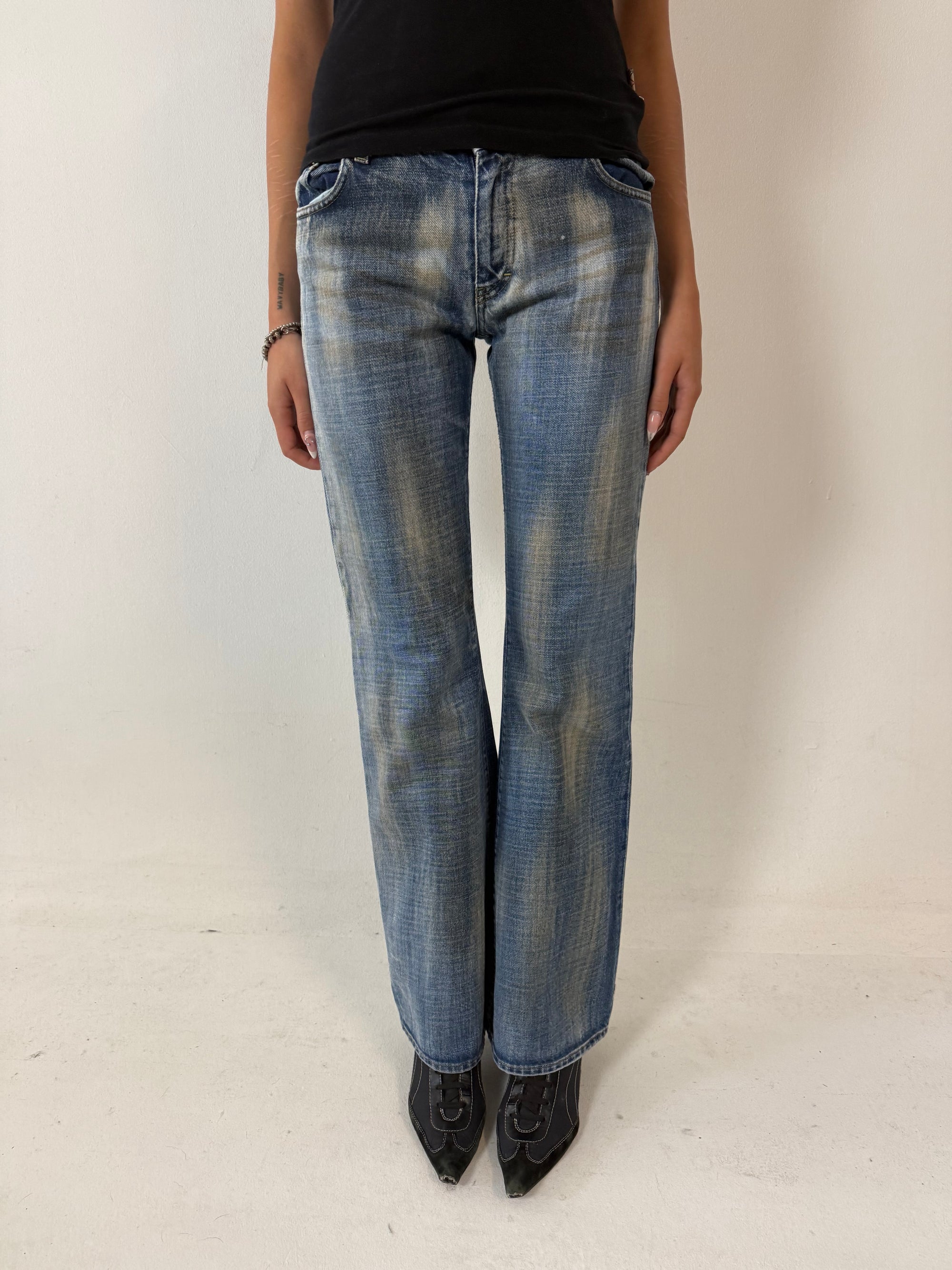 Vintage Blue and Brown Washed Bootcut Denim S
