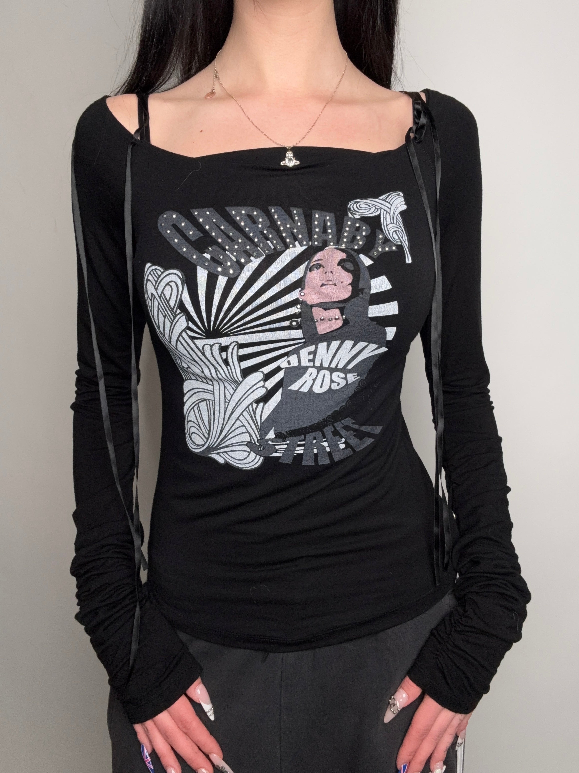 Vintage Denny Rose Super Long Sleeves Black Top S