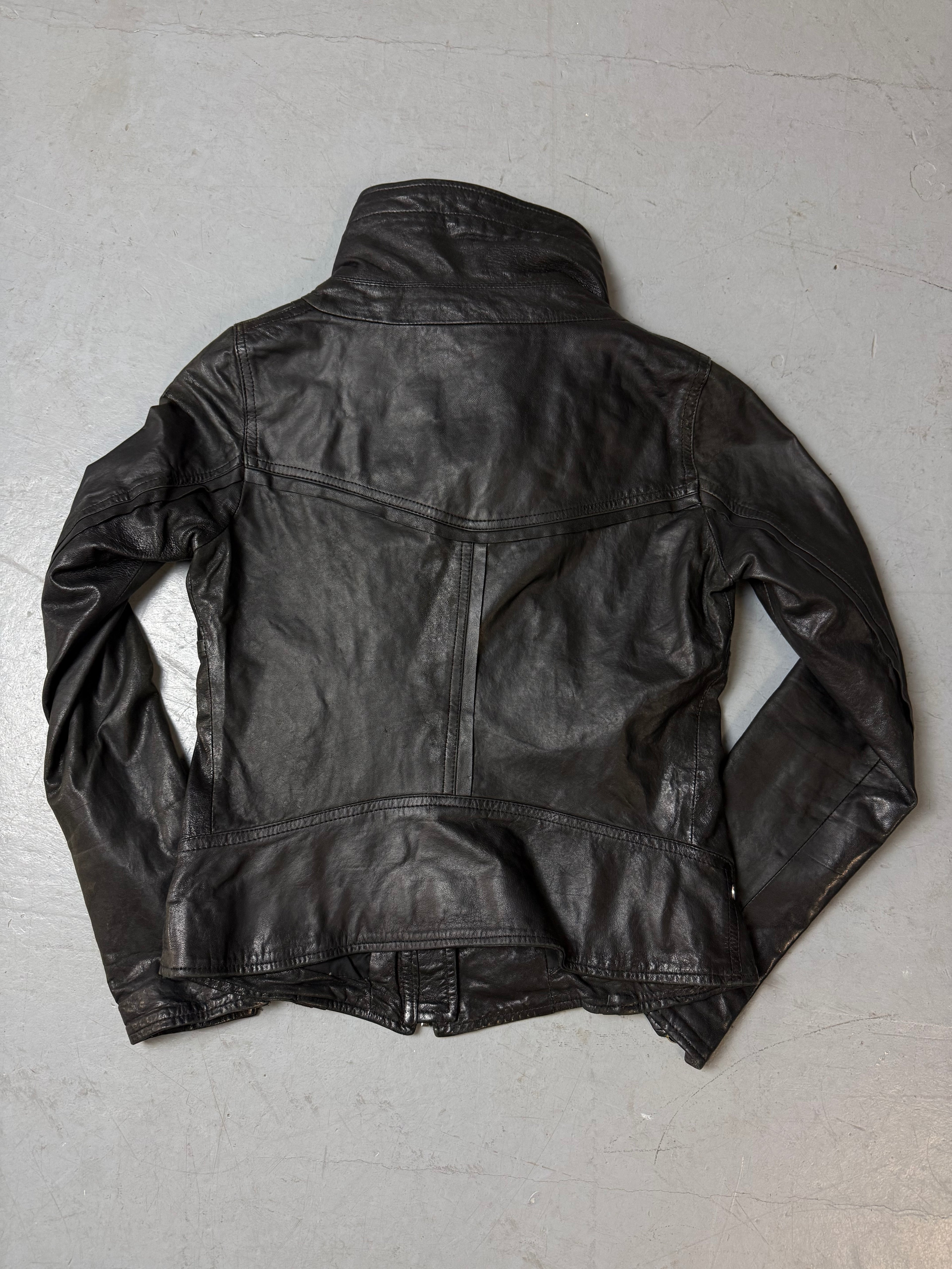 Vintage Black Turtleneck Leather Jacket S