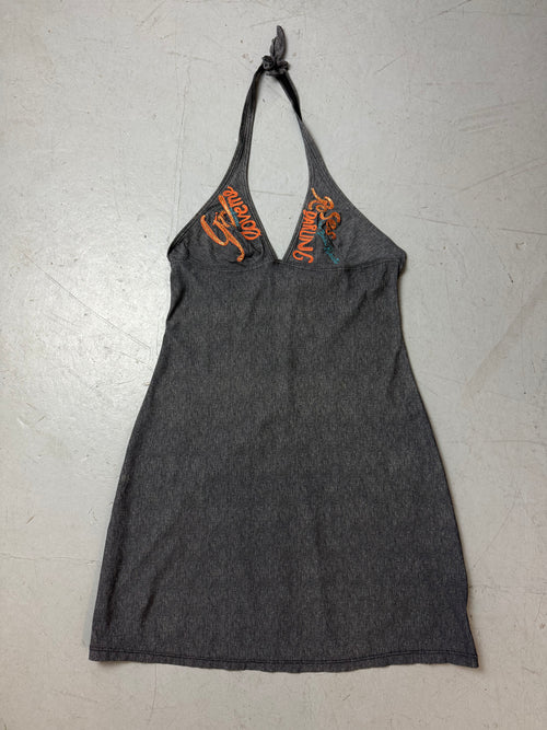 Vintage Grey Halter Mini Dress für Herren. Secondhand Y2K 2000s Fashion
