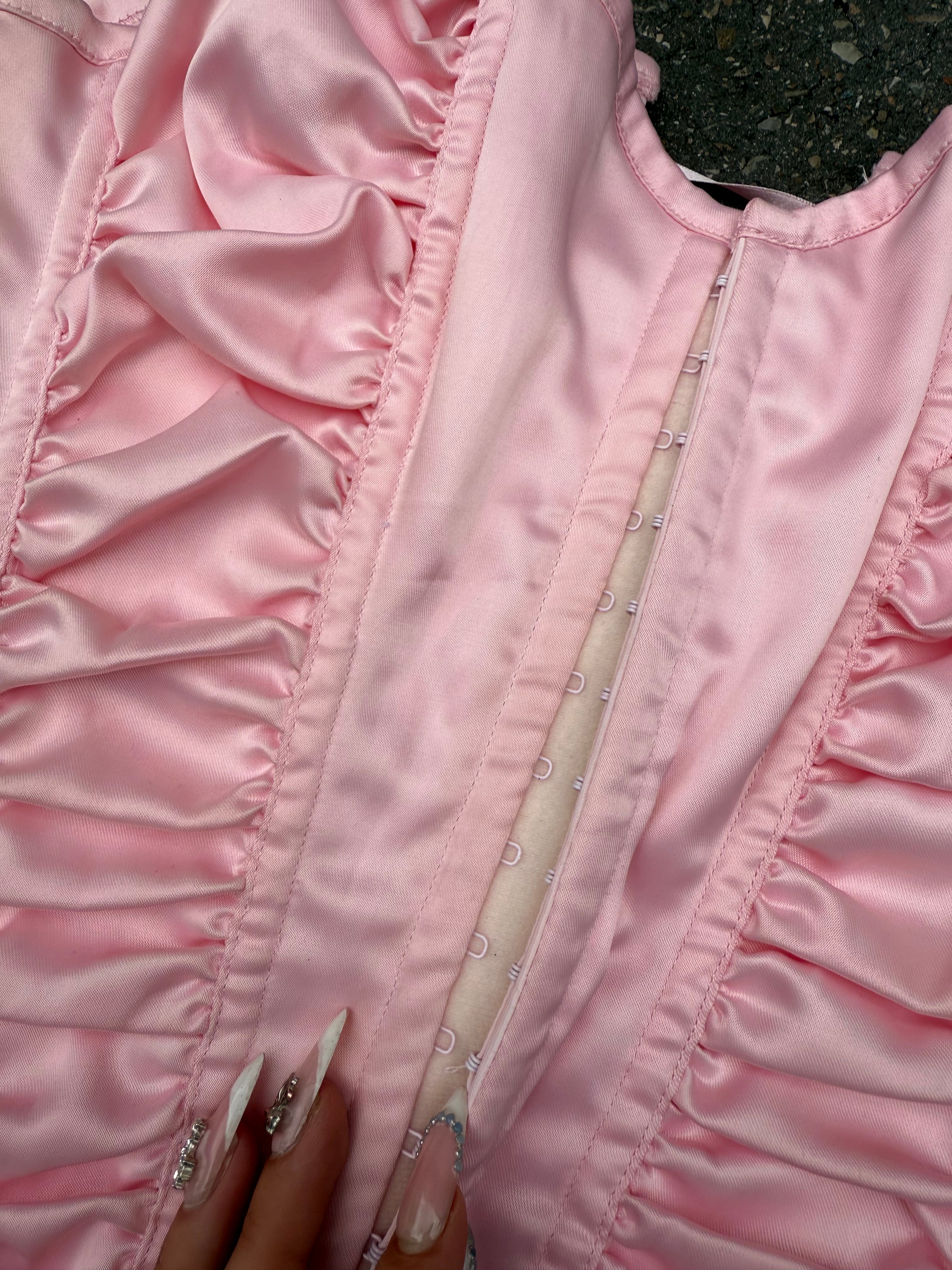 Vintage Pink Bandeau Corsett Ruffled Top M