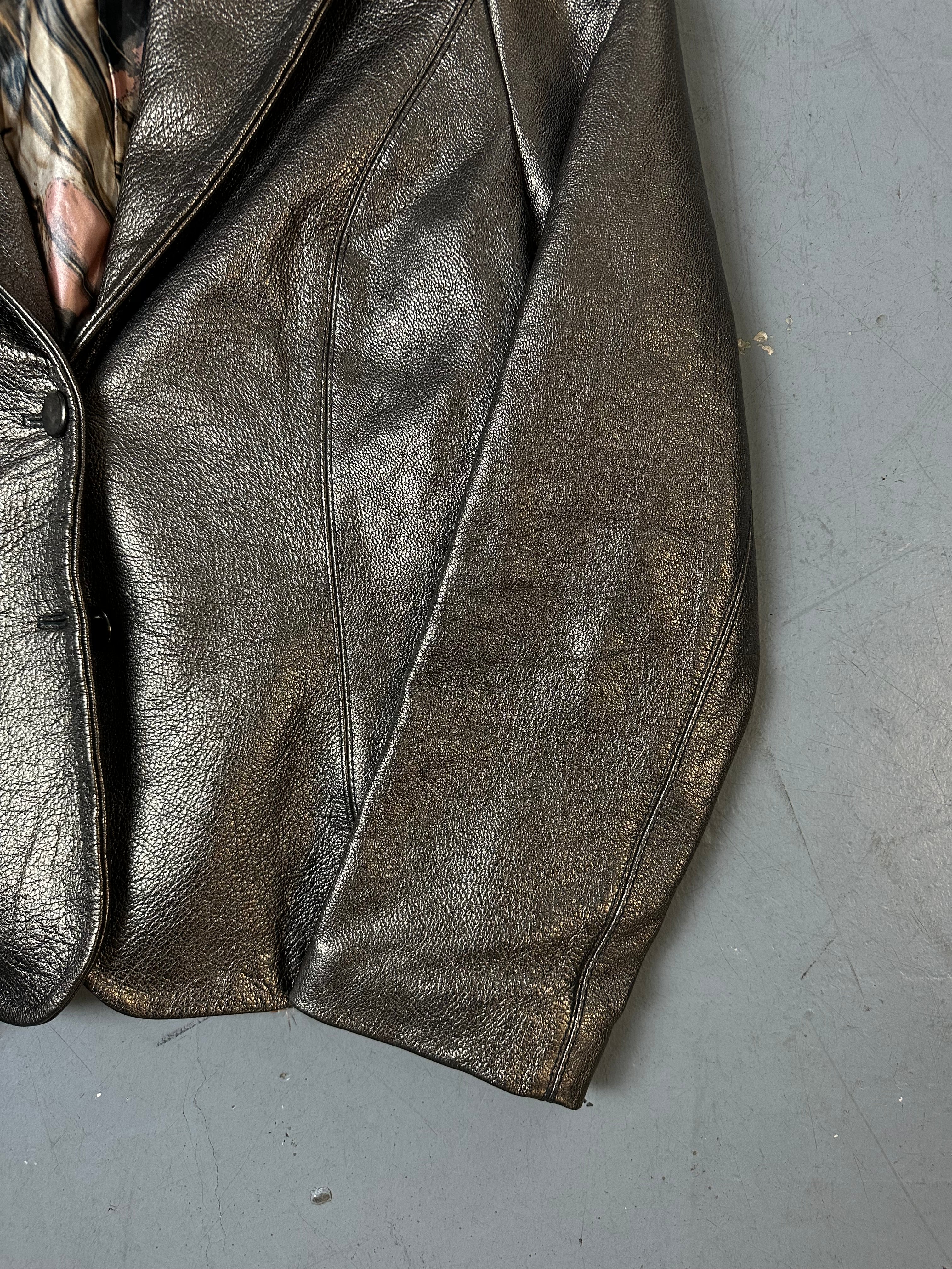 Vintage Gold Shimmery Faux Leather Blazer S/M