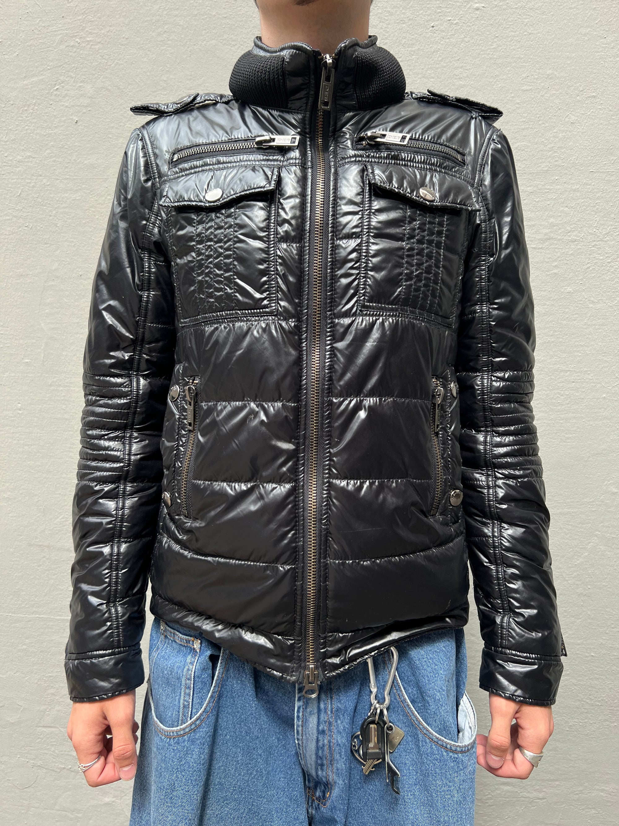 Vintage Y2K Puffer Jacket Black Multi Pocket M/L