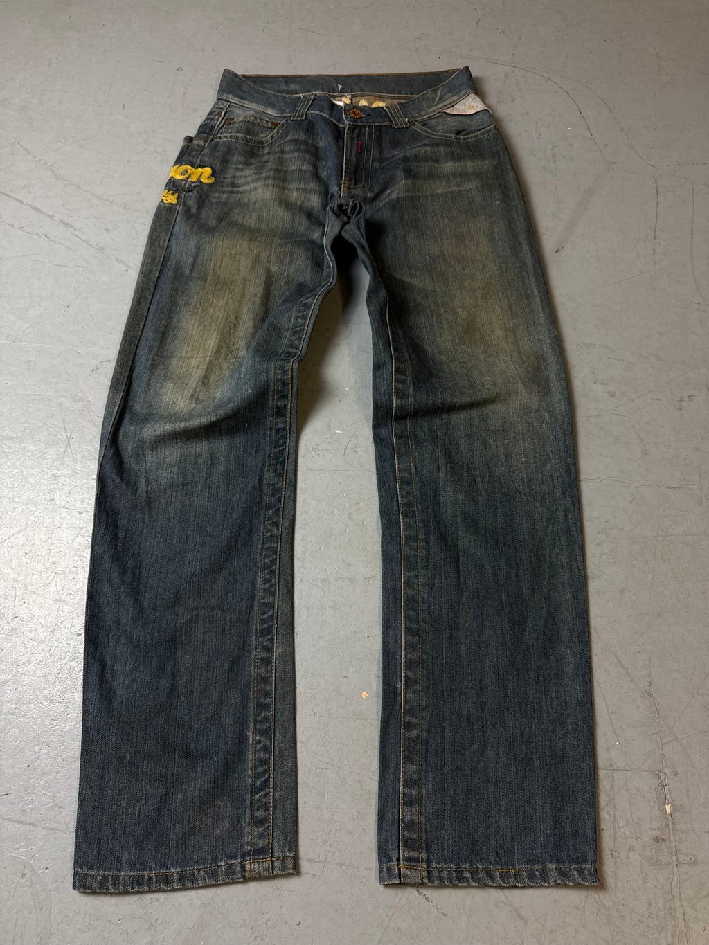 Productbild von Vintage Replay Yellow Stitched Baggy Denim S/M von vorne 