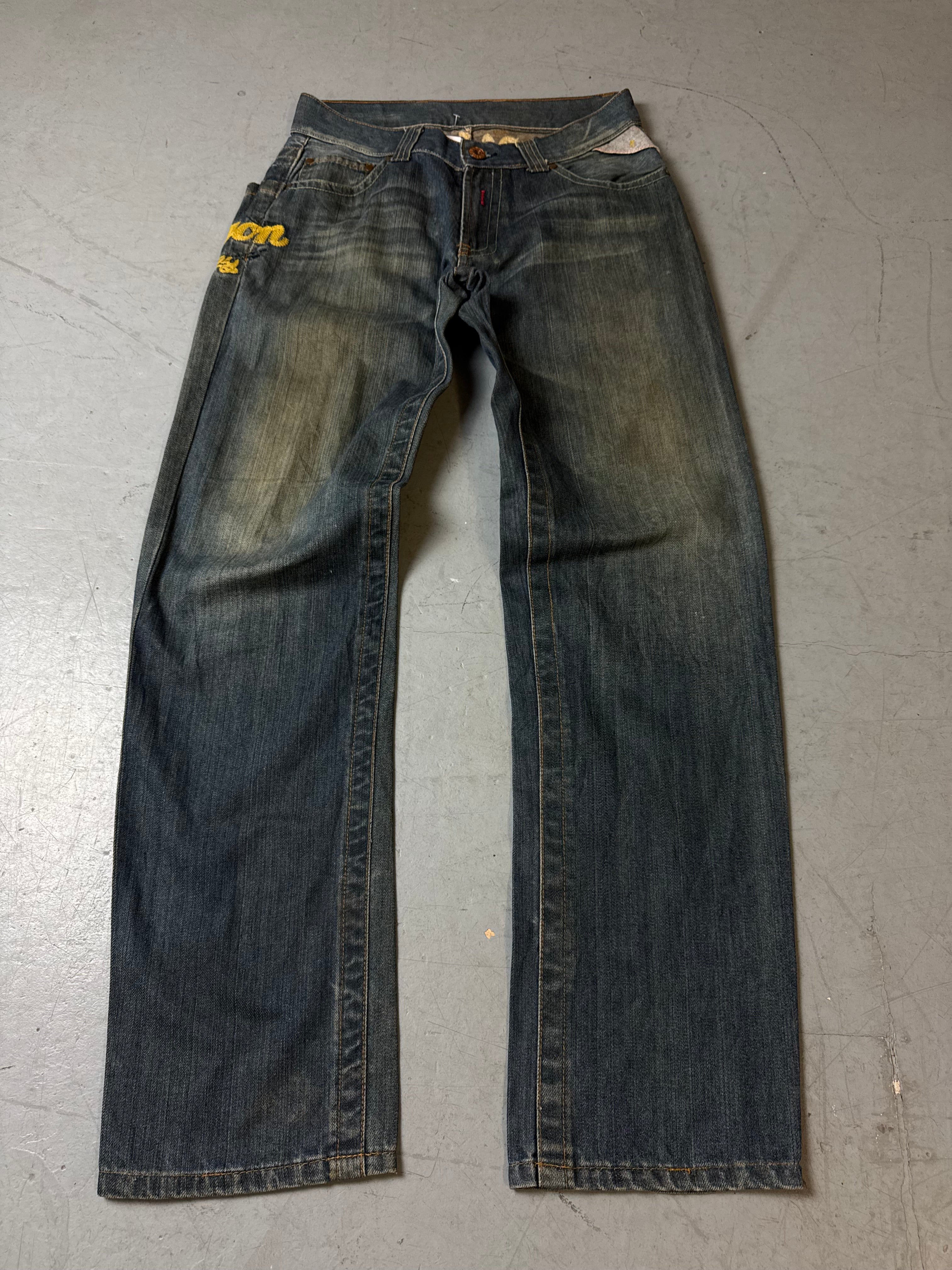 Productbild von Vintage Replay Yellow Stitched Baggy Denim S/M von vorne 