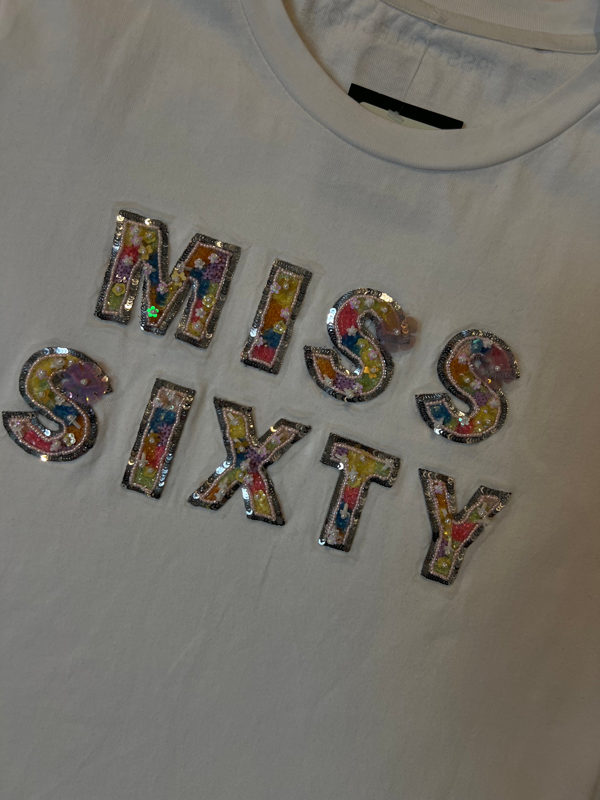 Vintage Miss Sixty White Glitter Tee M