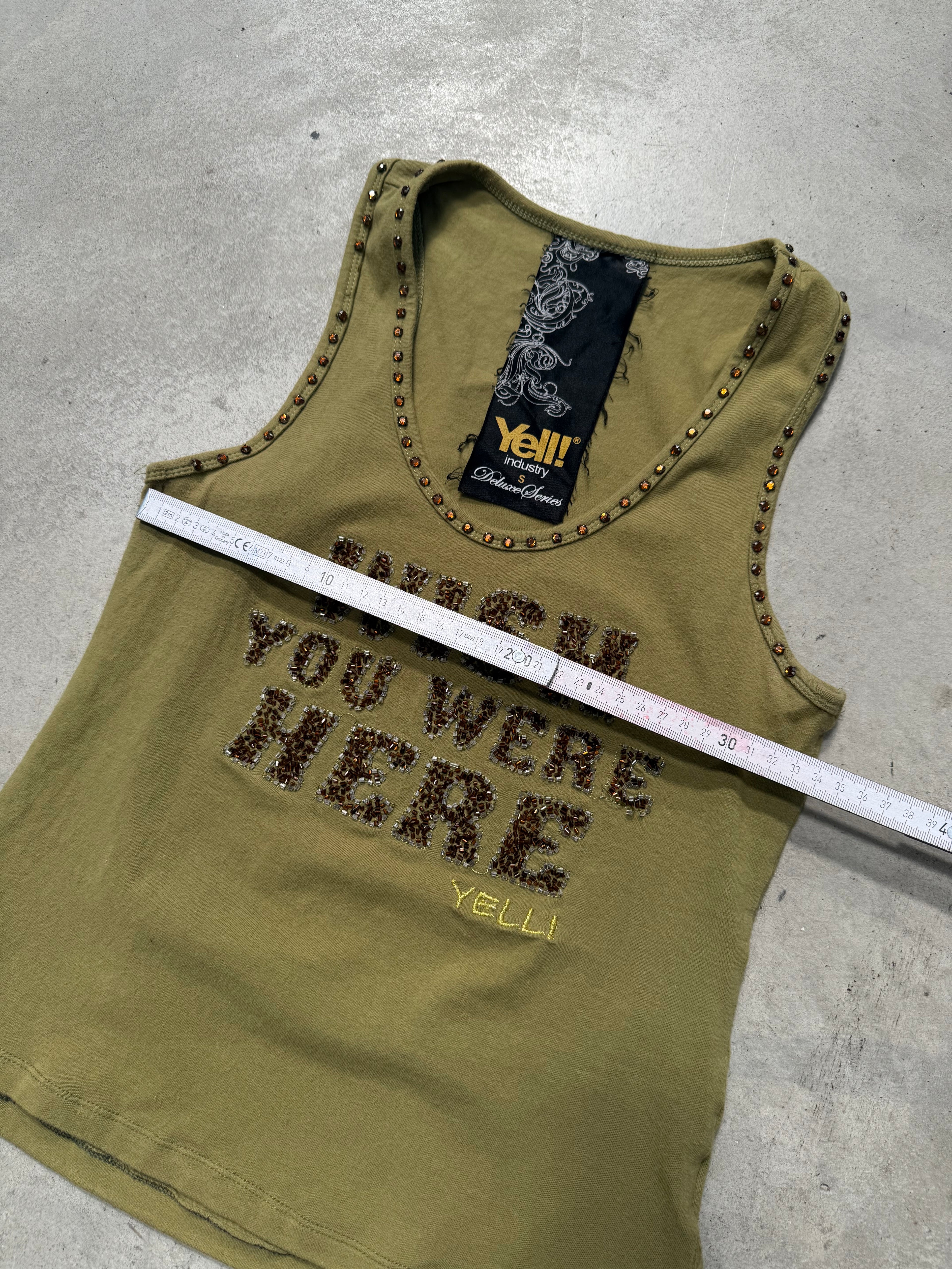 Vintage Yell! Khaki Printed Tank Top Für Damen. Y2K Second Hand 2000s Fashion