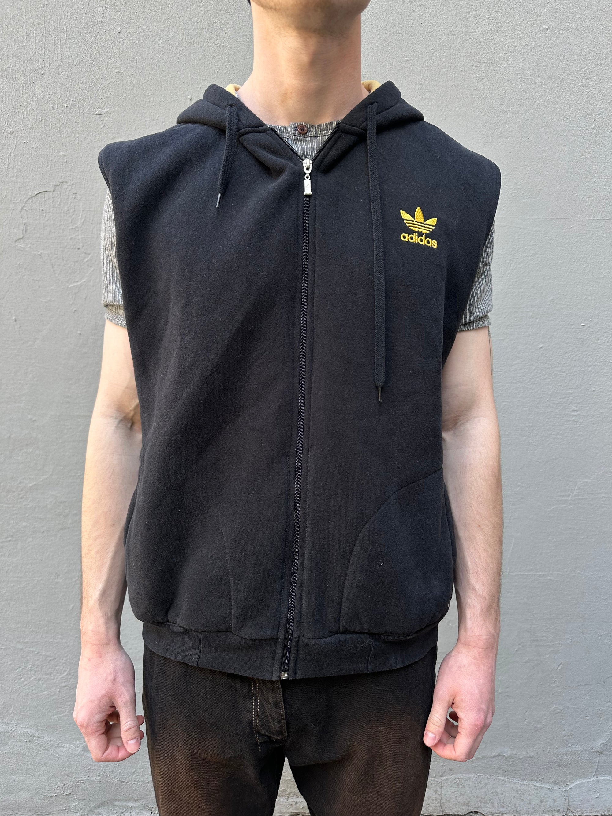Vintage Adidas Sleeveless Hoodie Black L/XL