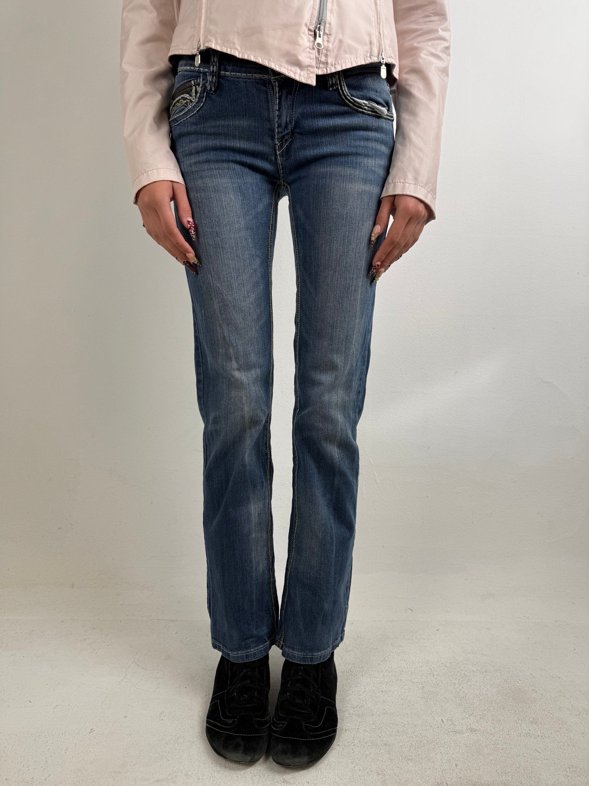 Vintage Petrol Low Waist Denim with Back Print S