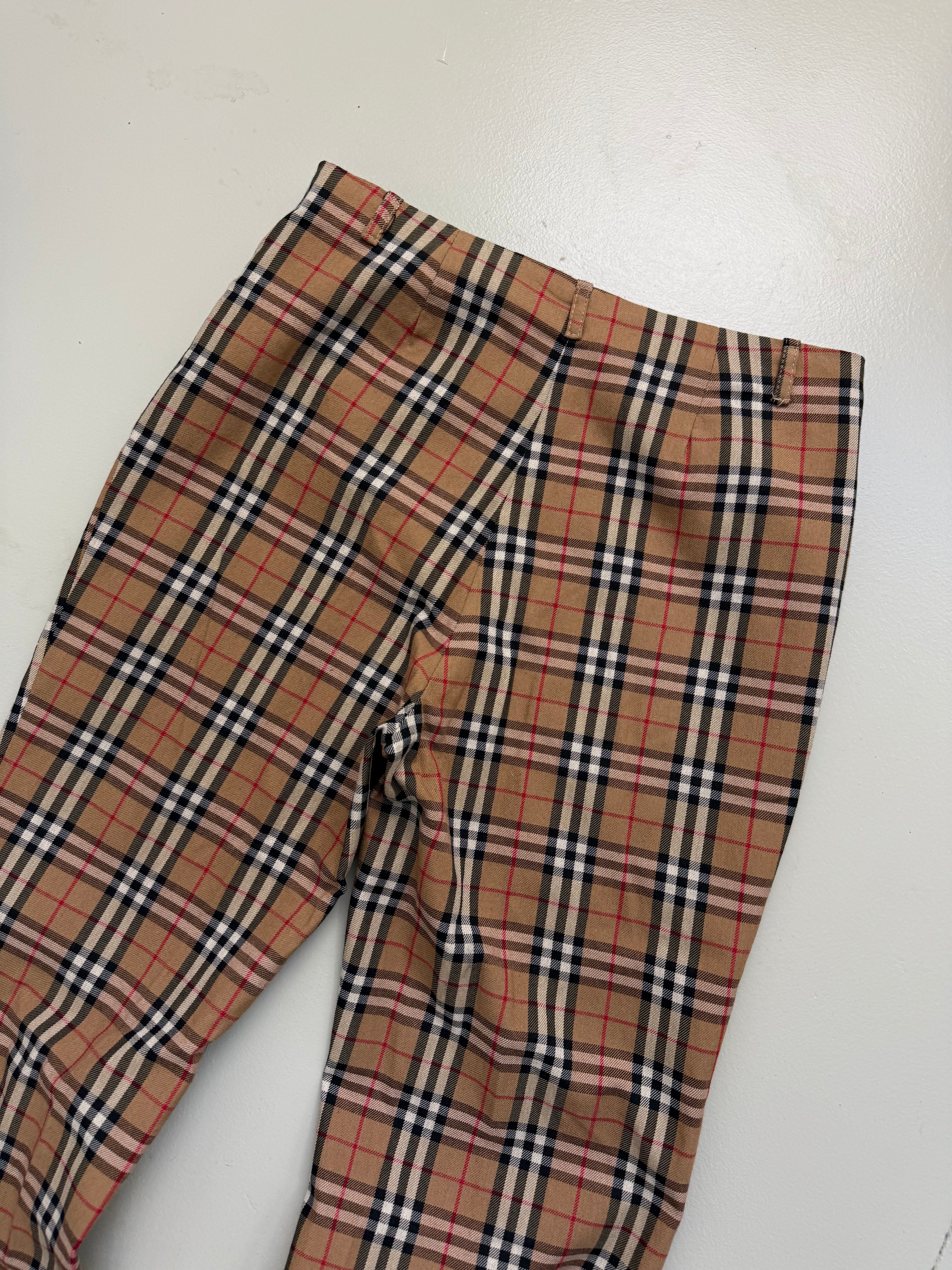 Vintage Beige Checkered Summer Pants S