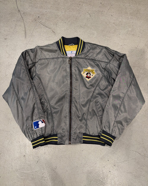 Vintage Pittsburgh Pirates Jacke (L) Silber Bomberjacke mit Patches und Back Print