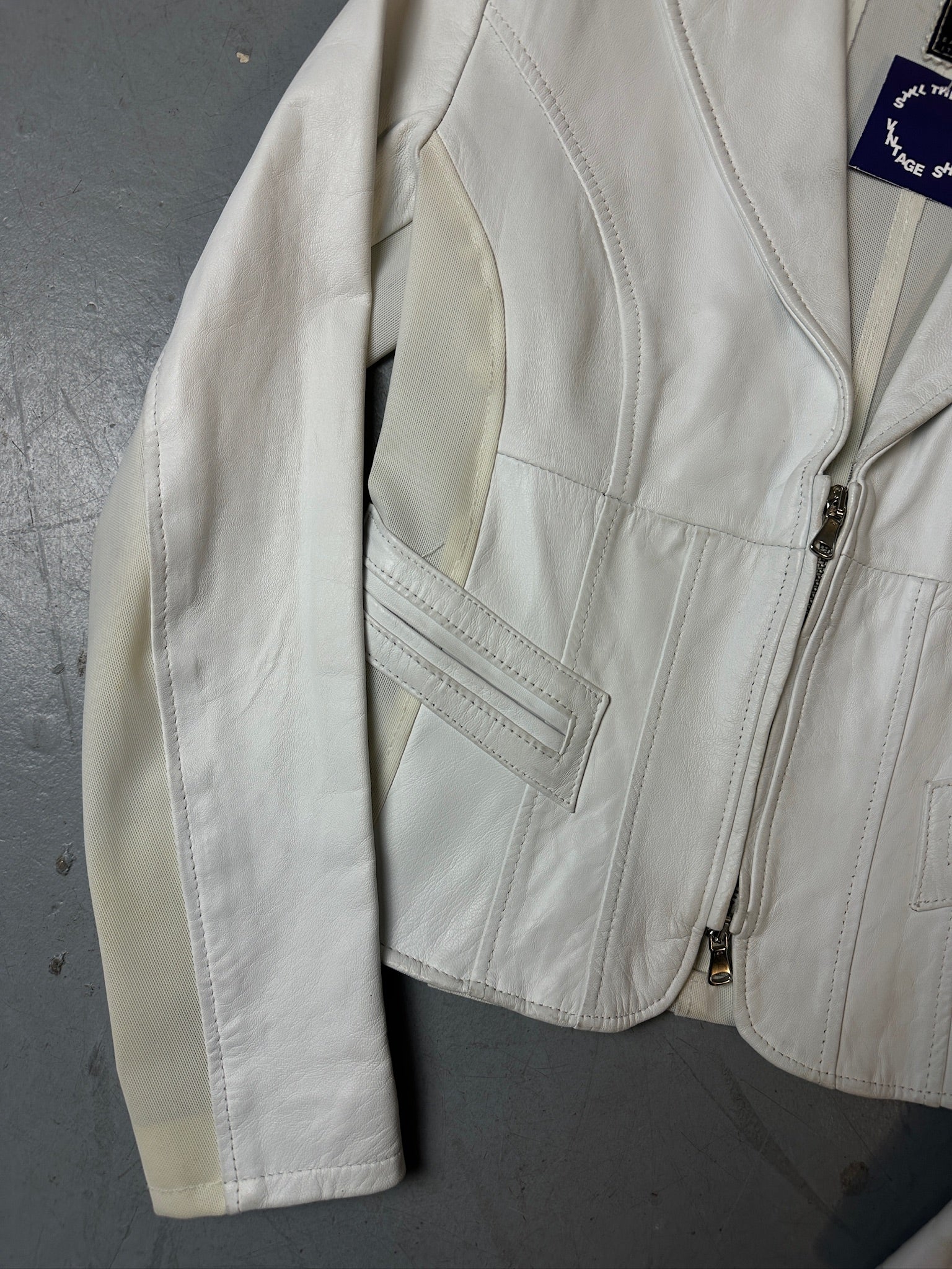Detailbild von Vintage White Half Zip Italian Leather Jacket 