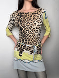 Tragebild von Vintage Roberto Cavalli Yellow Leopard Print Dress M von vorne