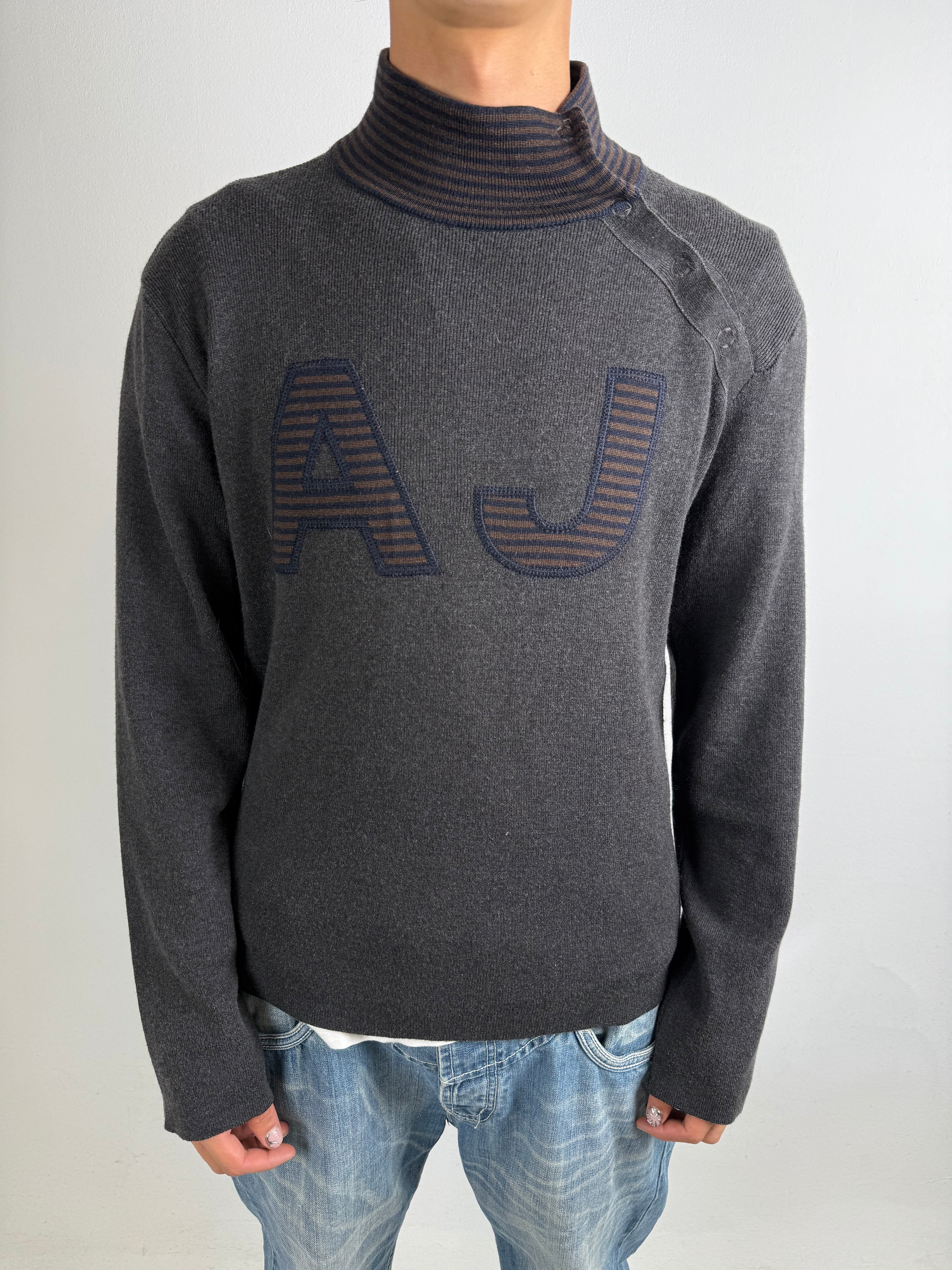 Vintage Armani Jeans Grey and Brown Sweater L