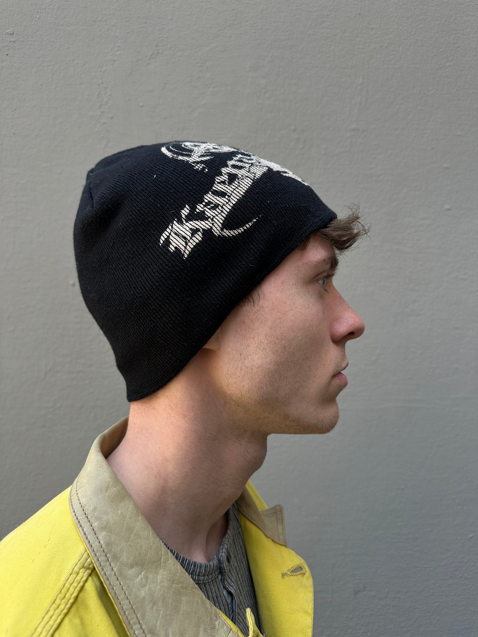 Vintage Black Printed Y2K Beanie