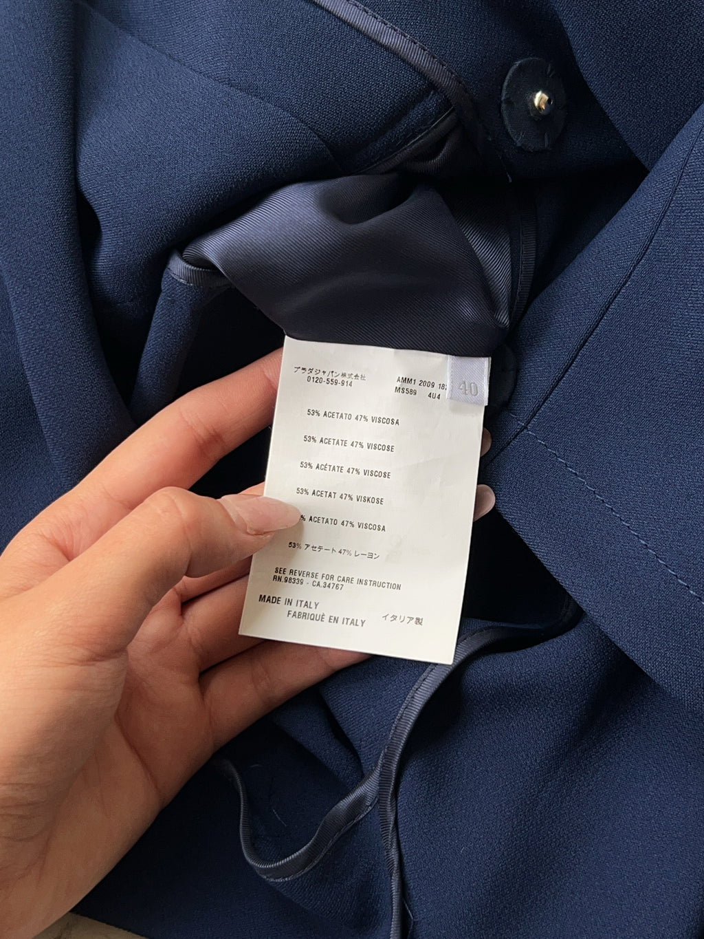 Vintage Miu Miu Navy Blue Cocoon Coat (L)