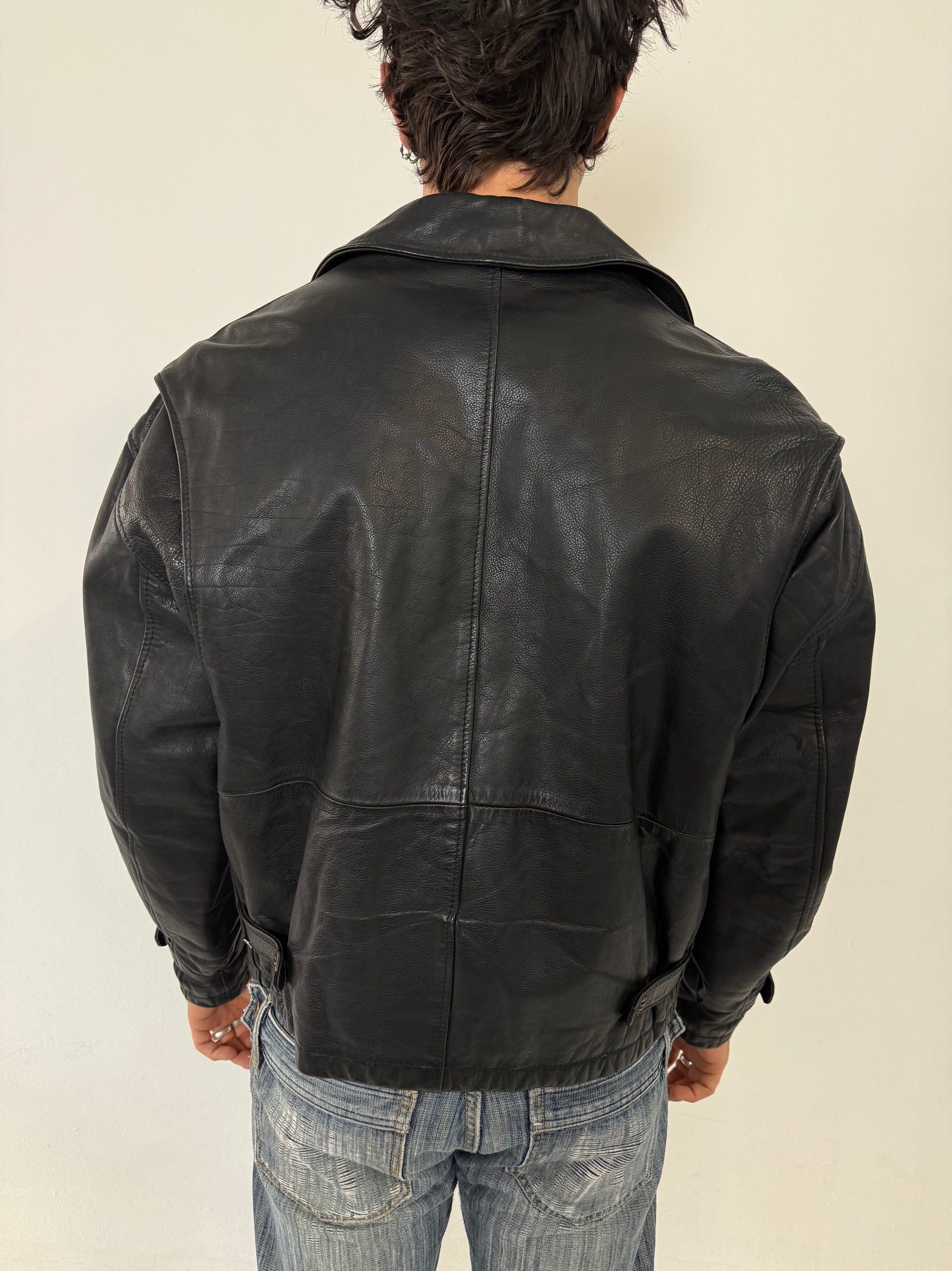 Vintage Fery Black Long Leather Jacket XL