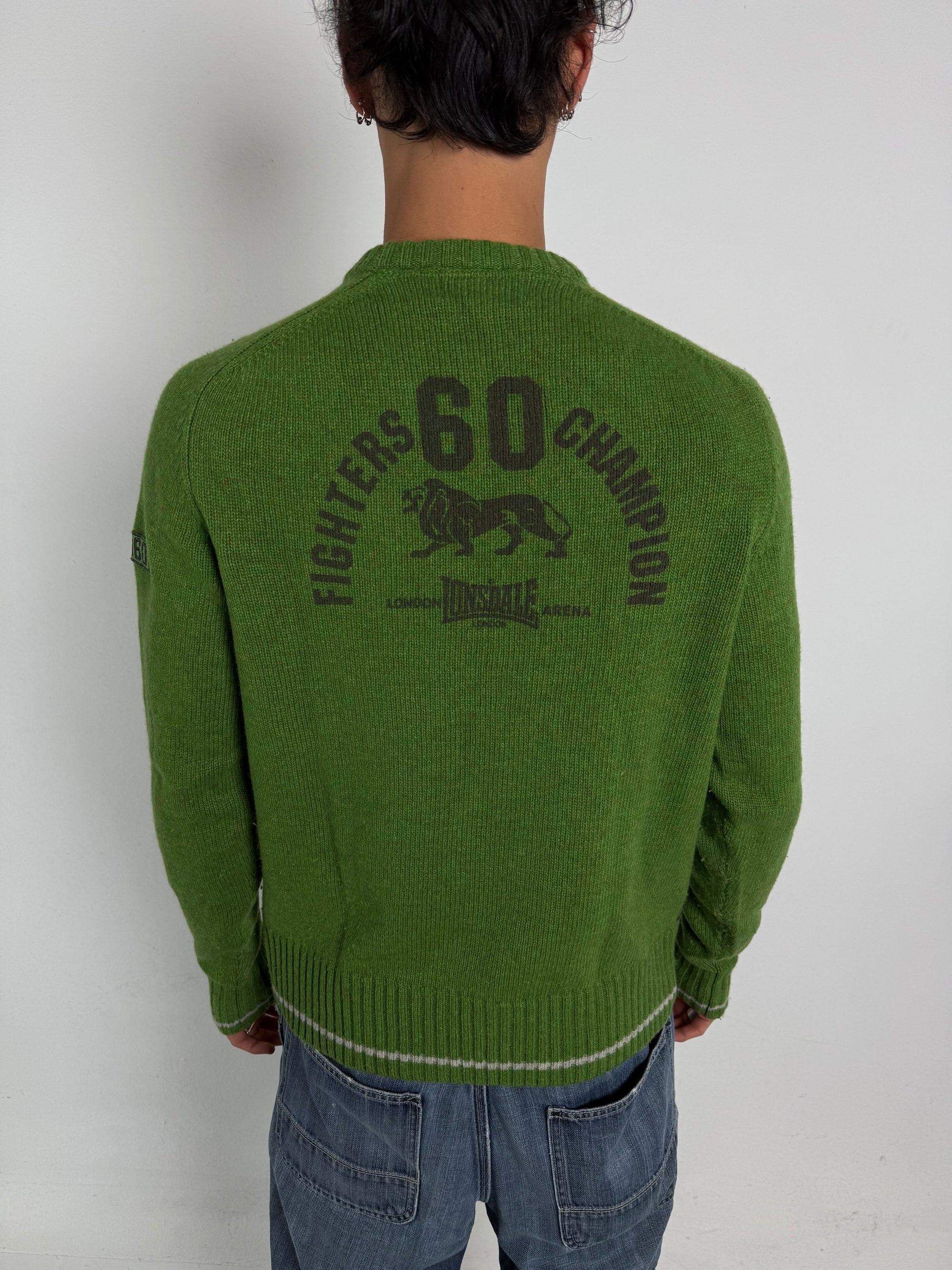 Vintage Lonsdale Green Striped Knit Sweater M/L