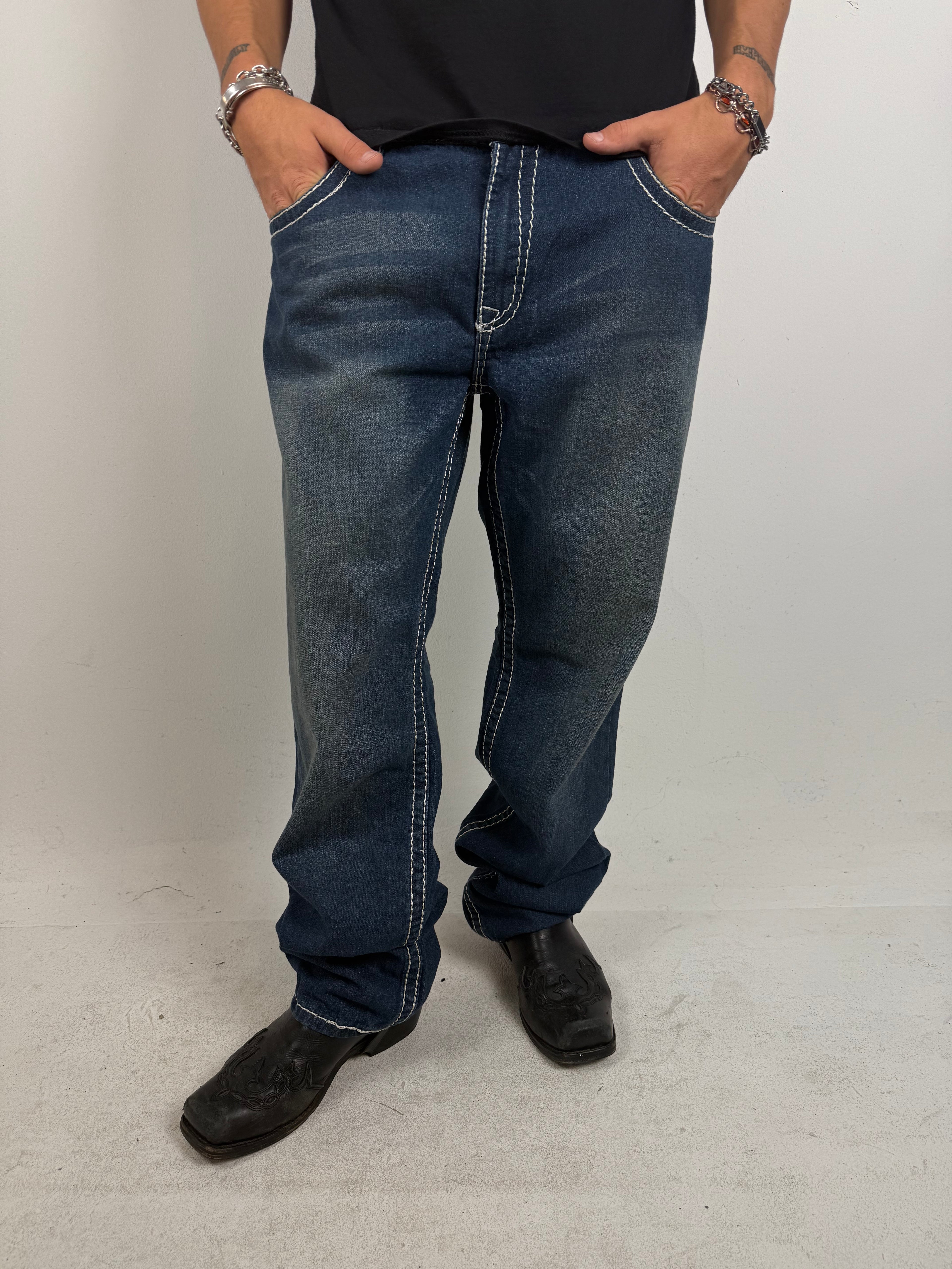 Vintage True Religion Baggy Denim with Beige/Brown Pockets XL