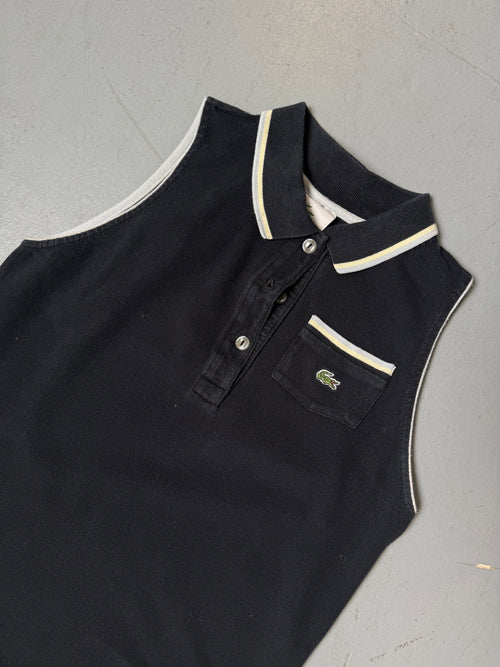 Vintage Lacoste Dark Blue Tank Top Polo für Damen. Y2K Secondhand 2000s Fashion. 