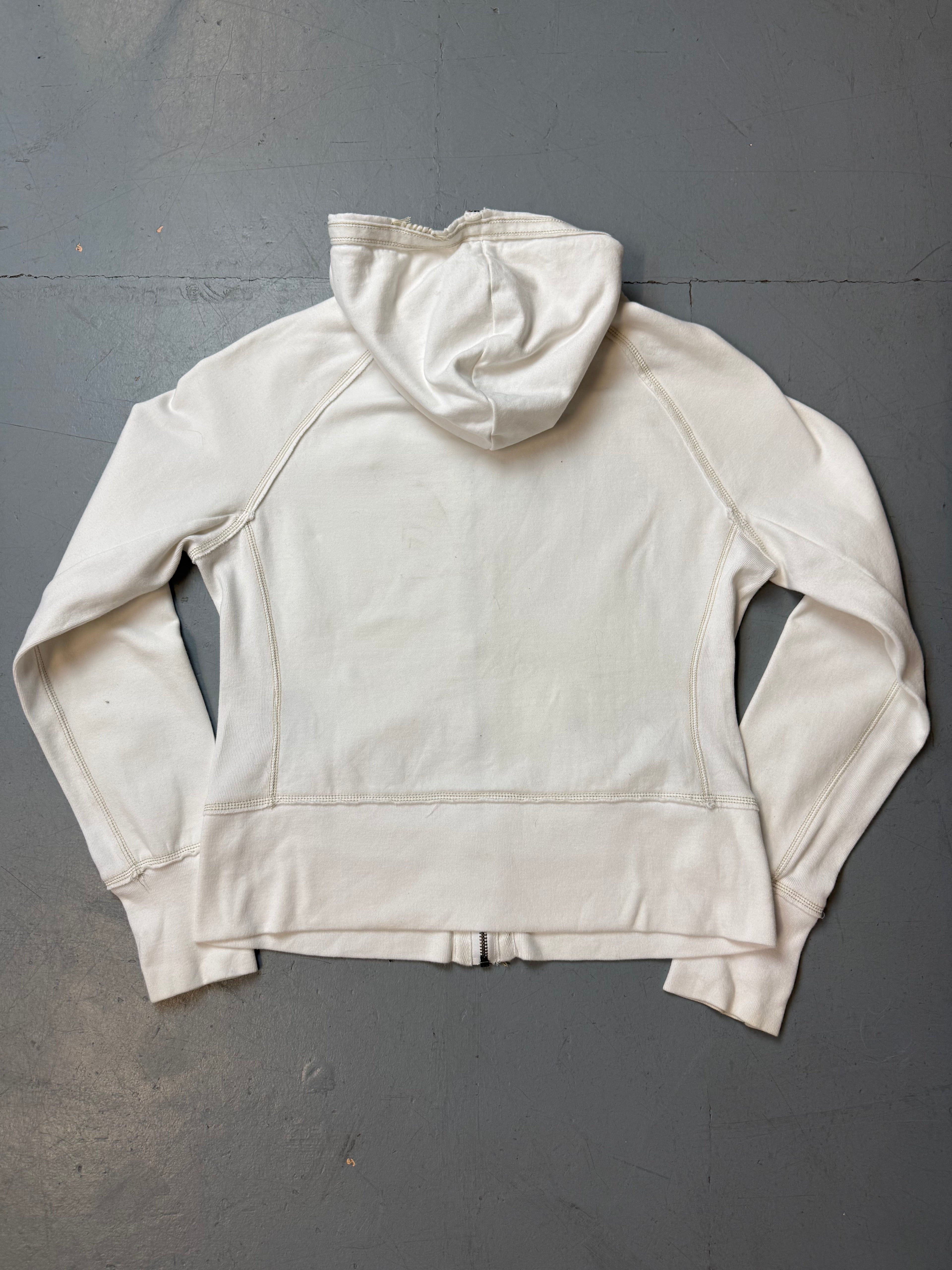 Vintage Polo Ralph Lauren White Hooded Zip Jacket für Damen. Y2K Second Hand 2000s Fashion