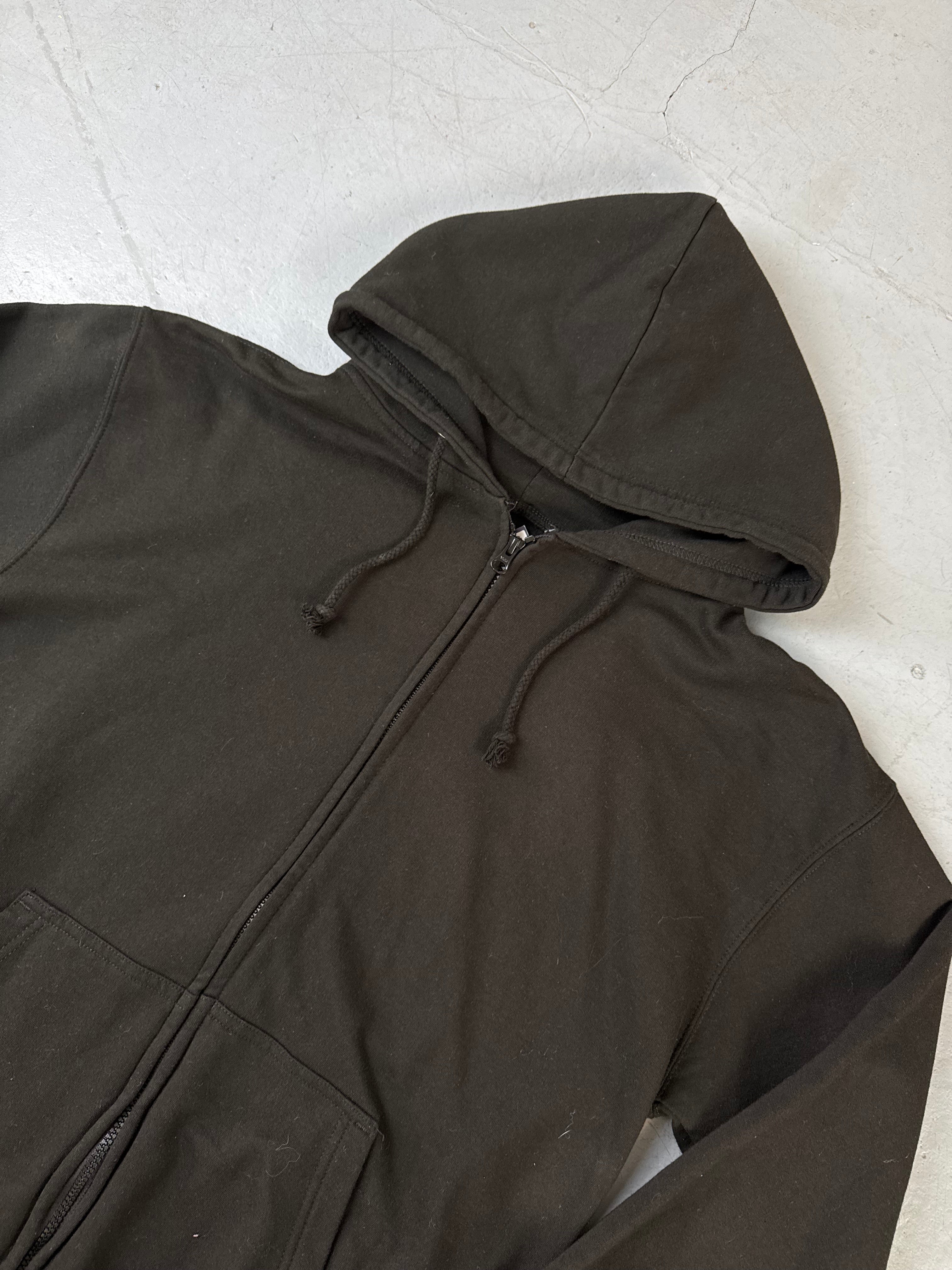 Vintage Thrasher Black Zip Up Hoodie with Backprint für Herren. Y2K 2000s Fashion.