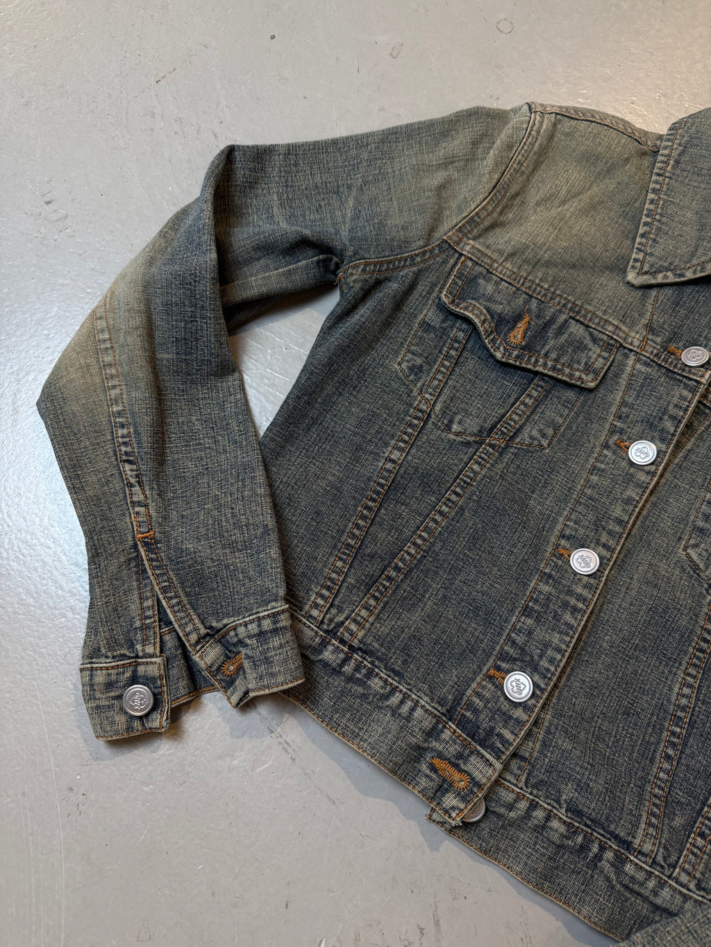 Vintage Onyx Green Blue Washed Denim Jacket XS/S