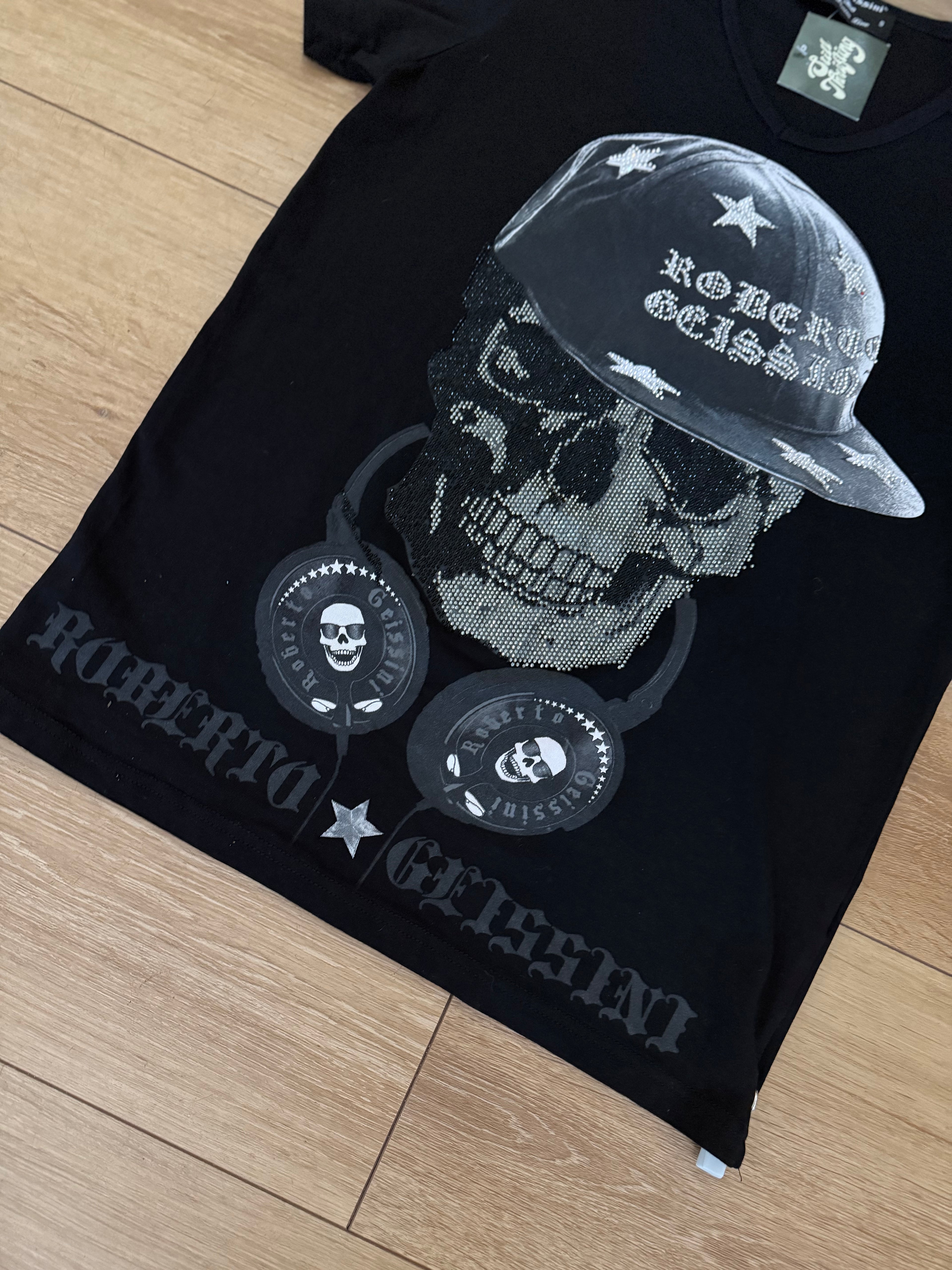 Detailbild Vintage Roberto Geissini Rhinestone T-Shirt von vorne 