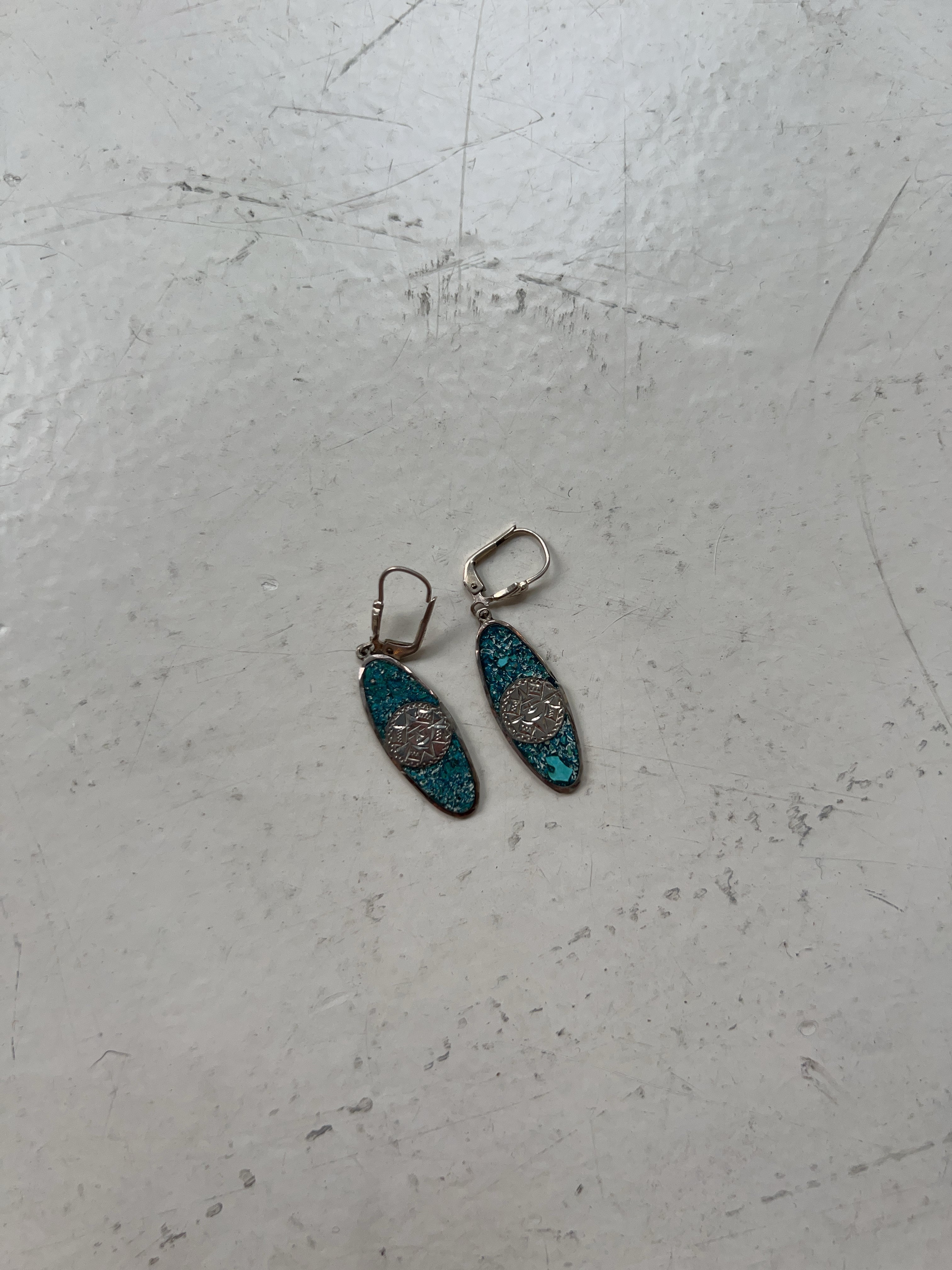 Vintage 925 Silber Türkis Oval Ohrringe