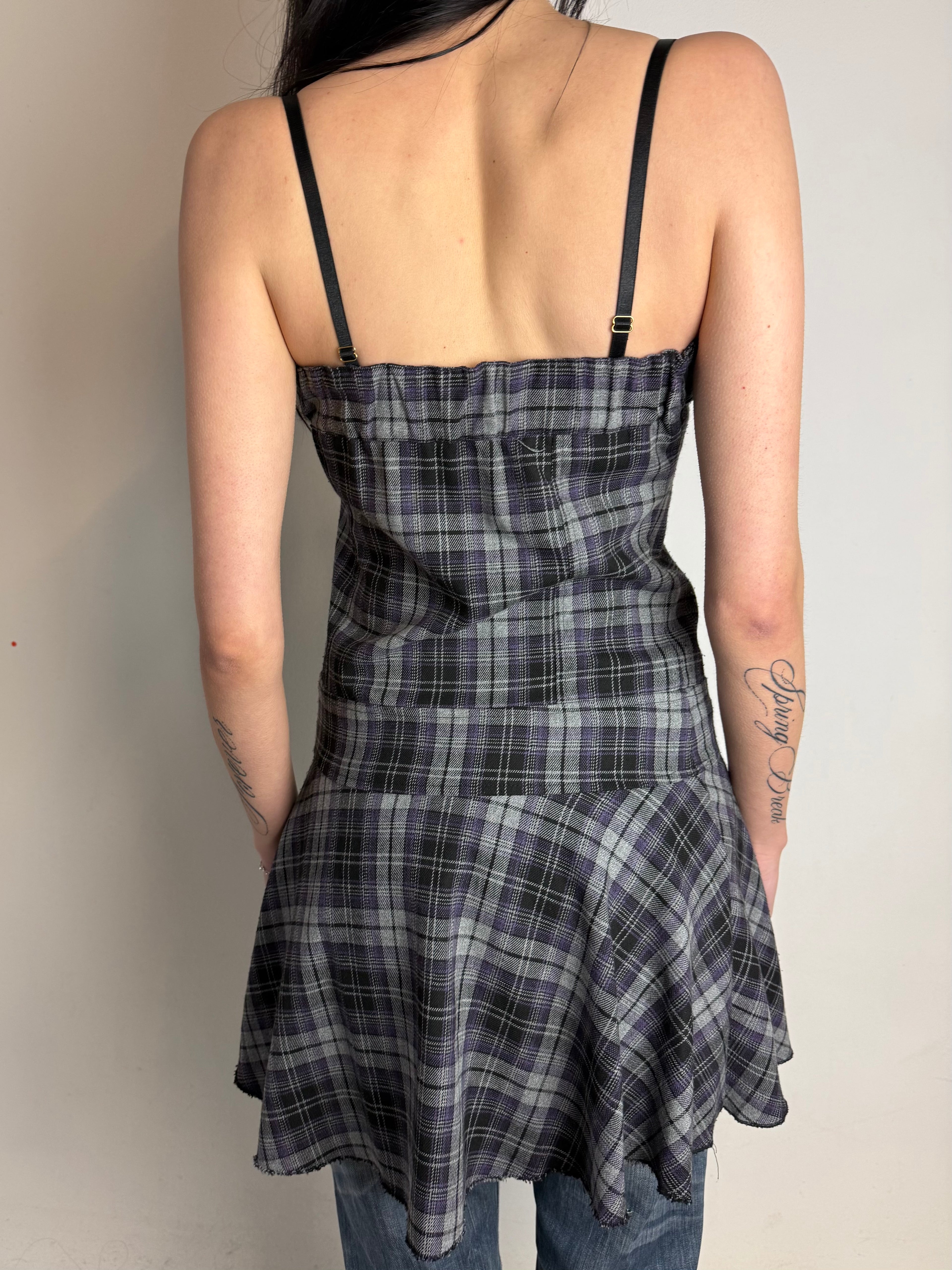 Vintage Denny Rose Purple Plaid Strapless Mini Dress M