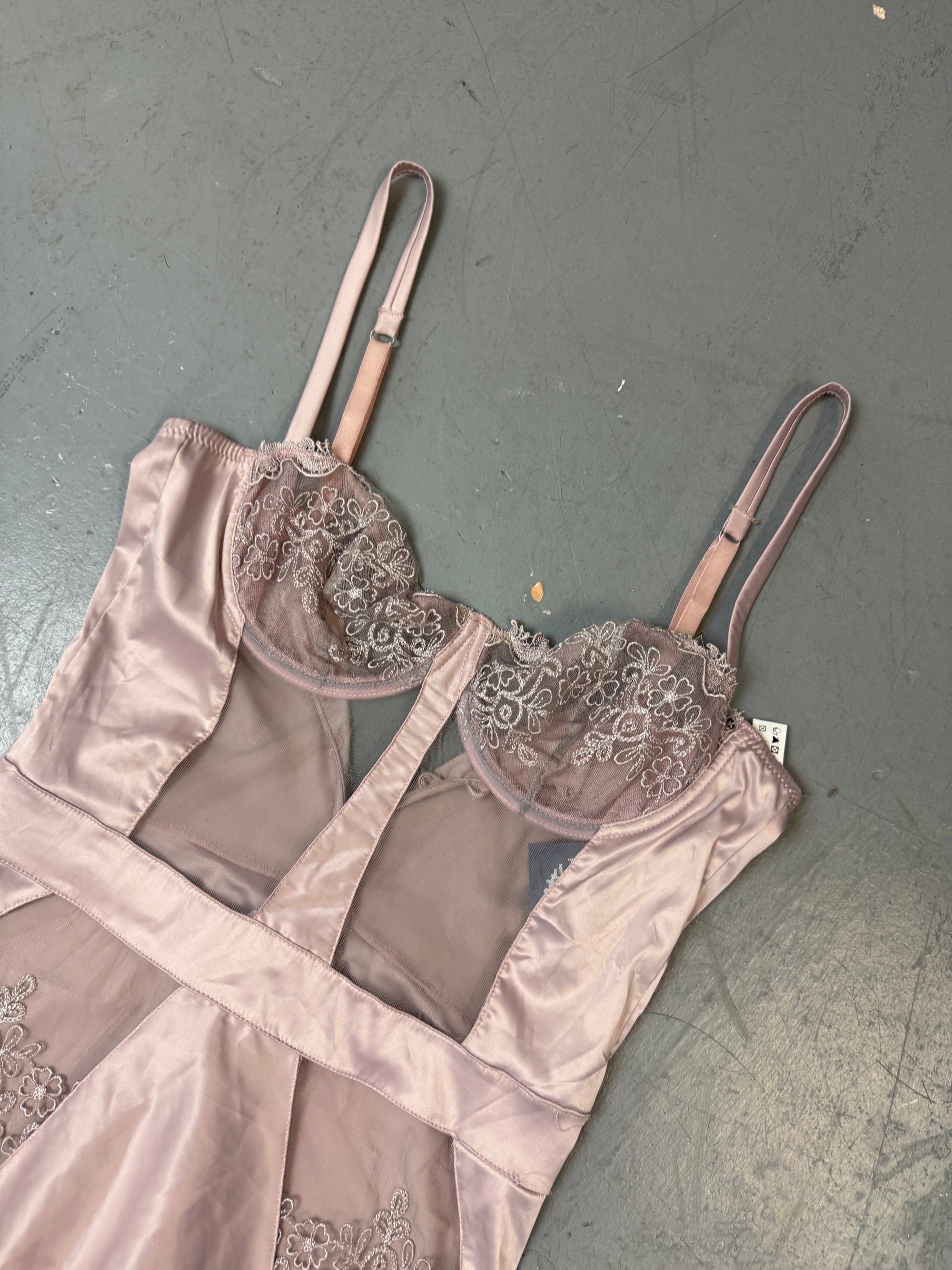 Vintage Light Pink Seethrough Lace Body S