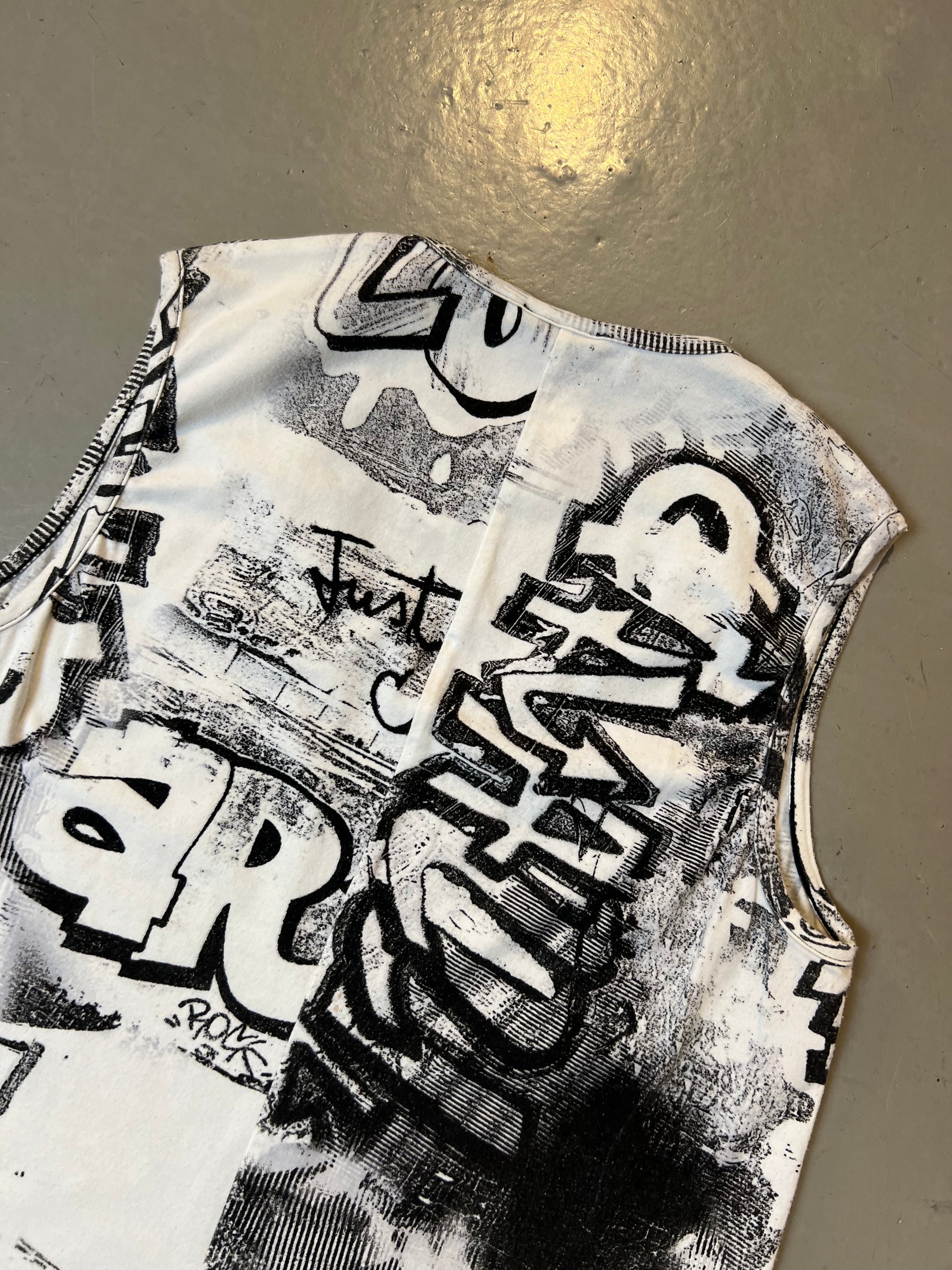 Vintage Just Cavalli White/Grey Printed Tank Top L