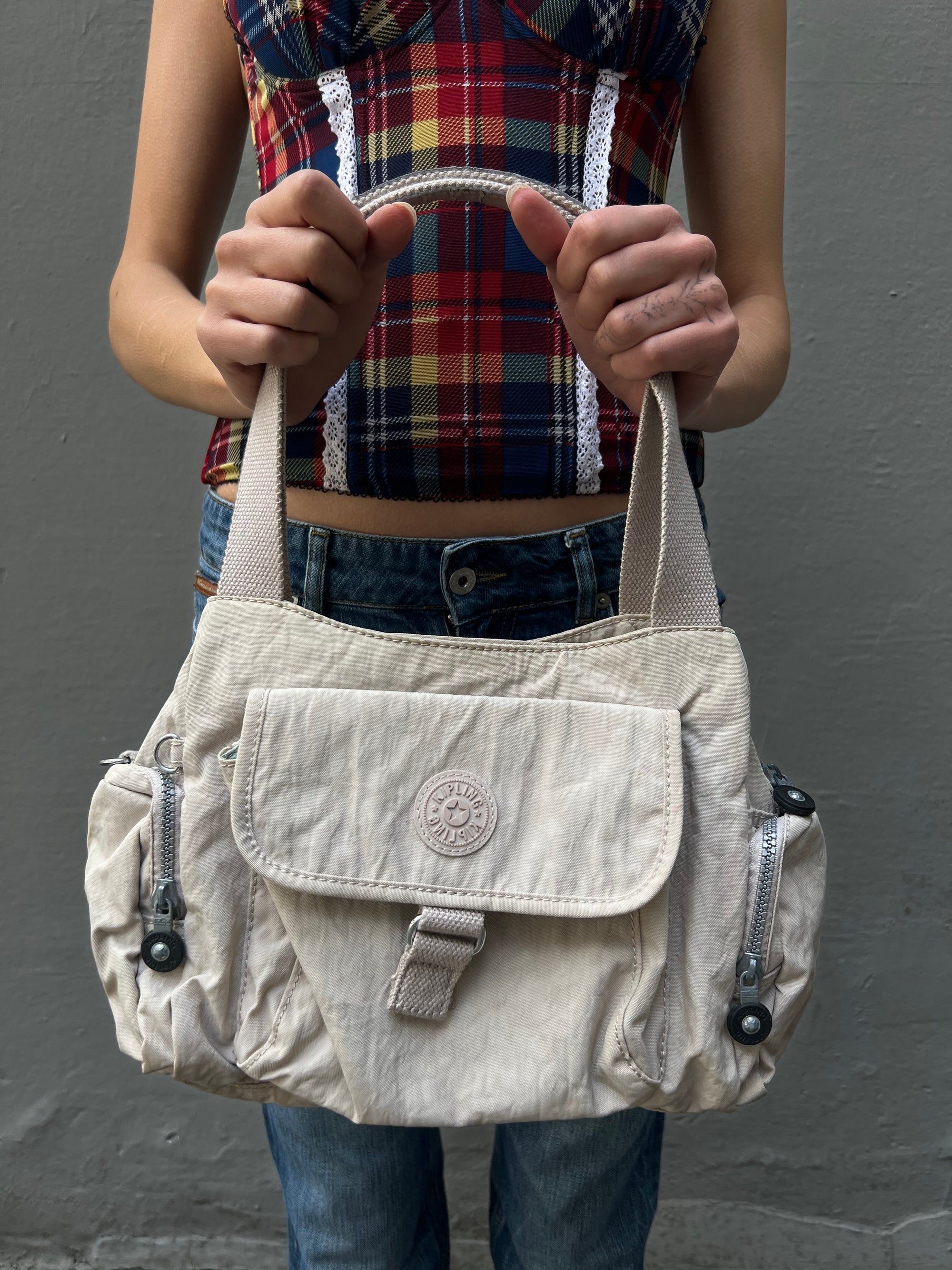 Vintage Beige Kipling Shoulder Bag