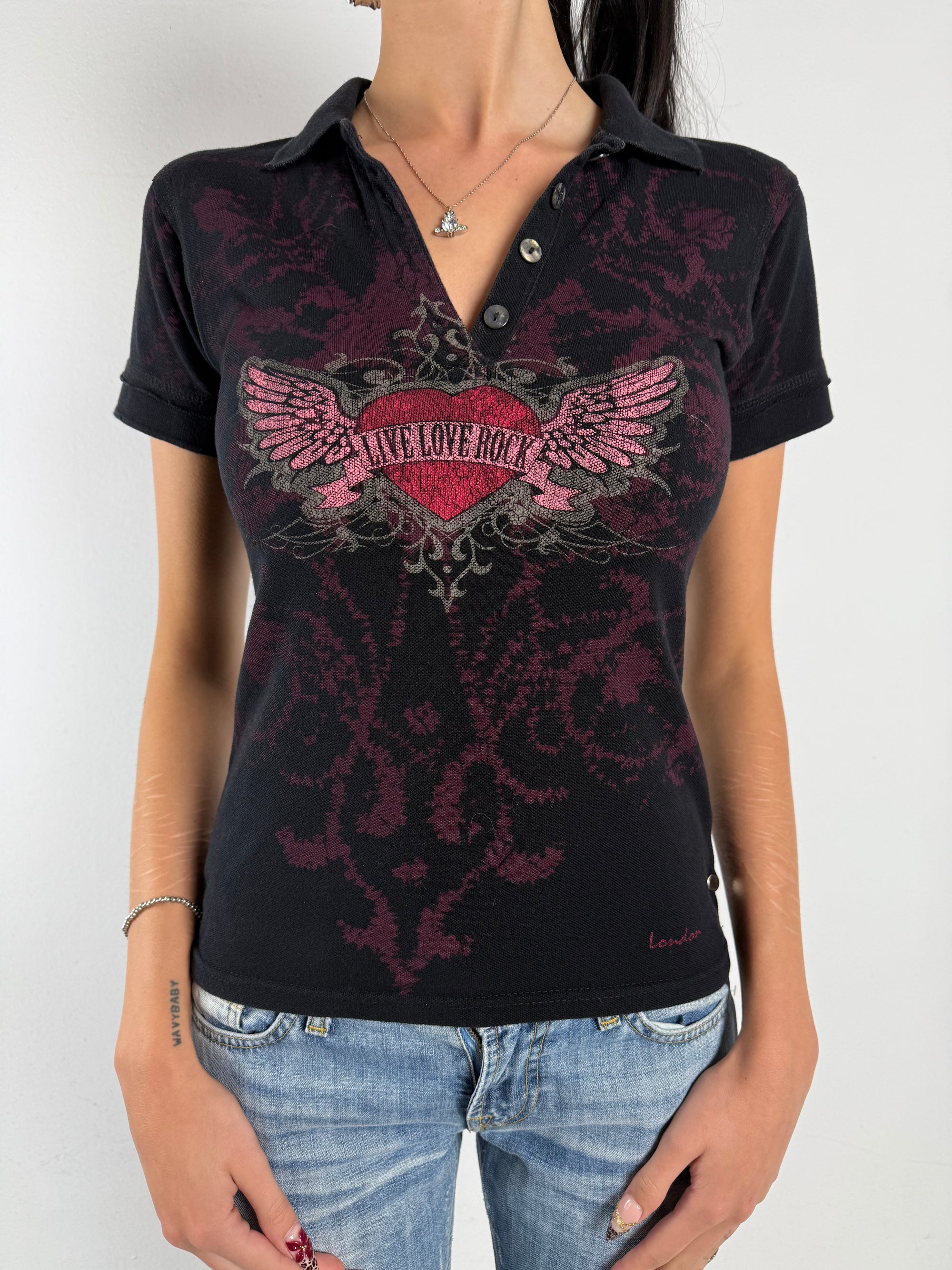 Vintage Hard Rock Café „Live Love Rock“ Printed Polo S