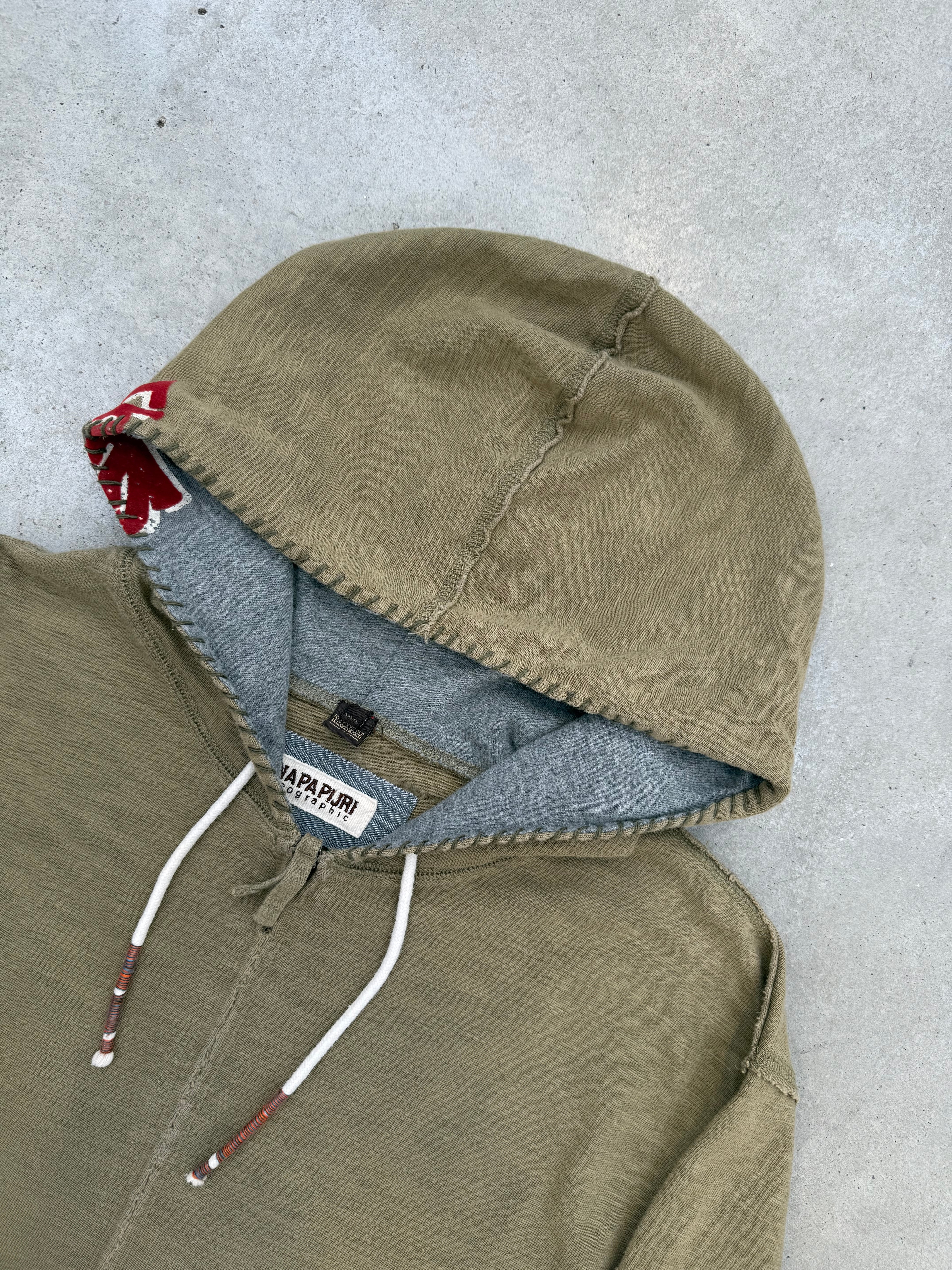 Vintage Napapijri Khaki Zip Hoodie XXL