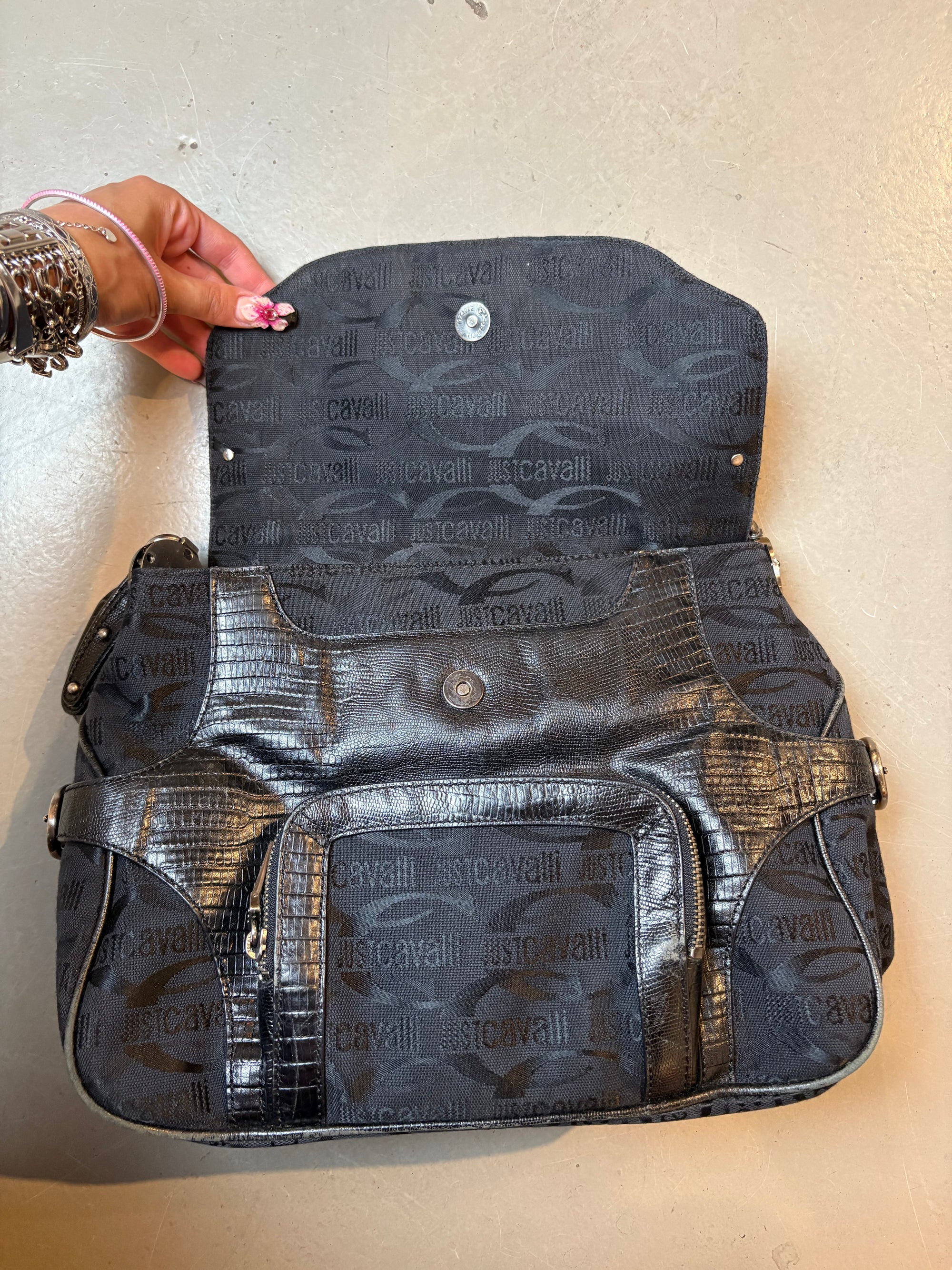 Vintage Just Cavalli Black Bag with Silver Details